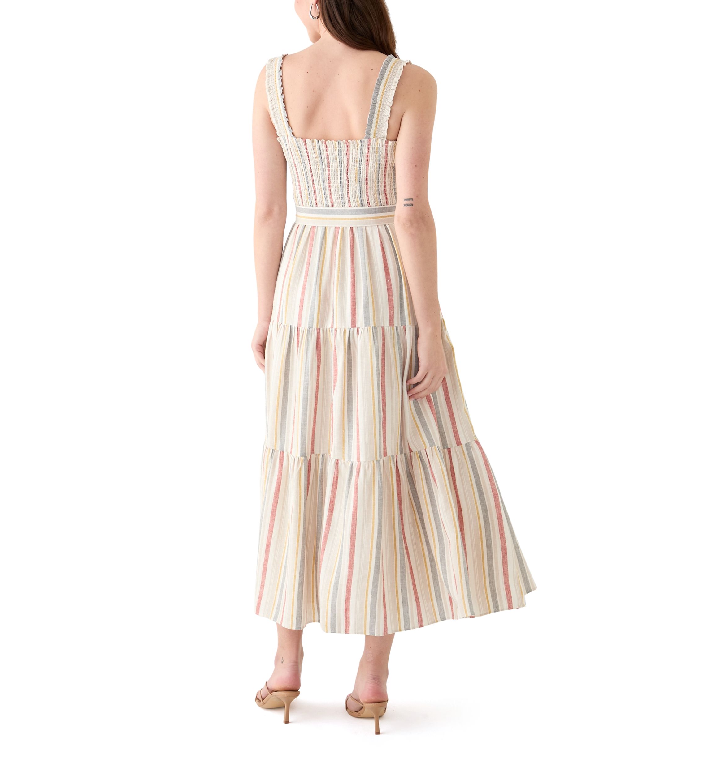 Womens Sleeveless Square Neck Smocked A-Line Dress