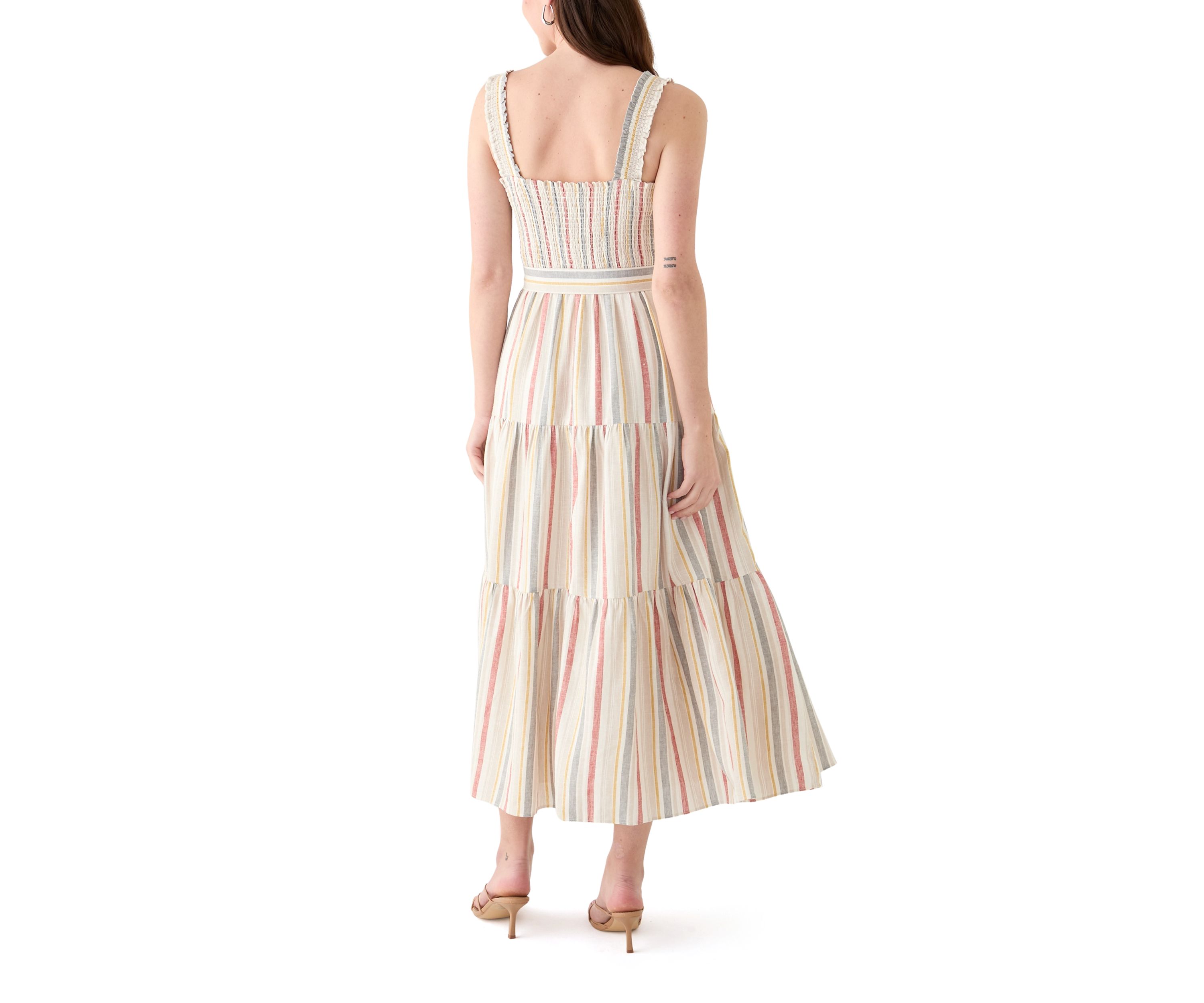 Womens Sleeveless Square Neck Smocked A-Line Dress