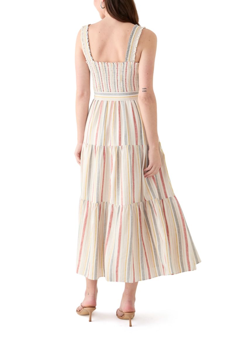 Womens Sleeveless Square Neck Smocked A-Line Dress