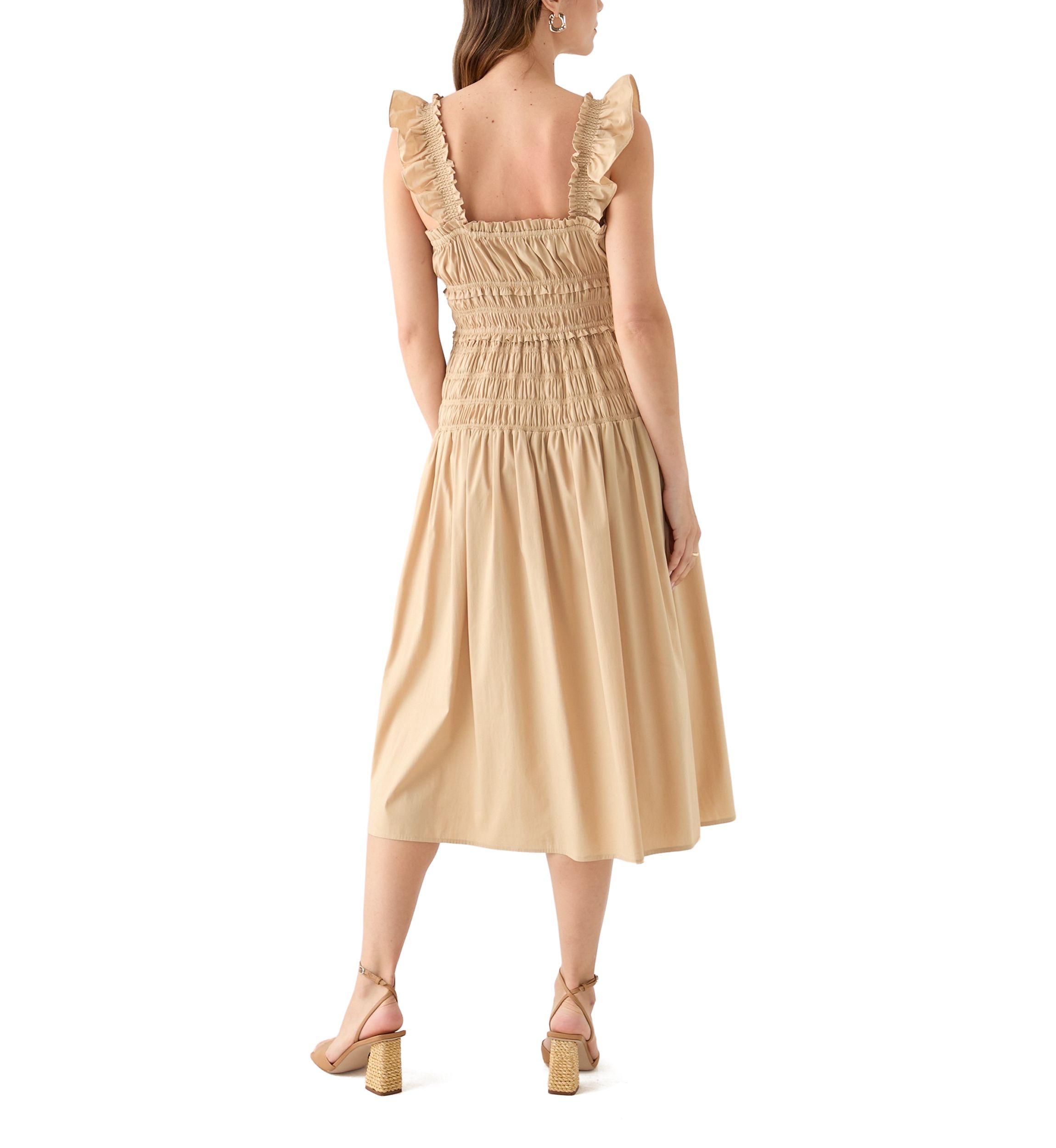 Womens Flutter Sleeve Square Neck Smocked A-Line Dress