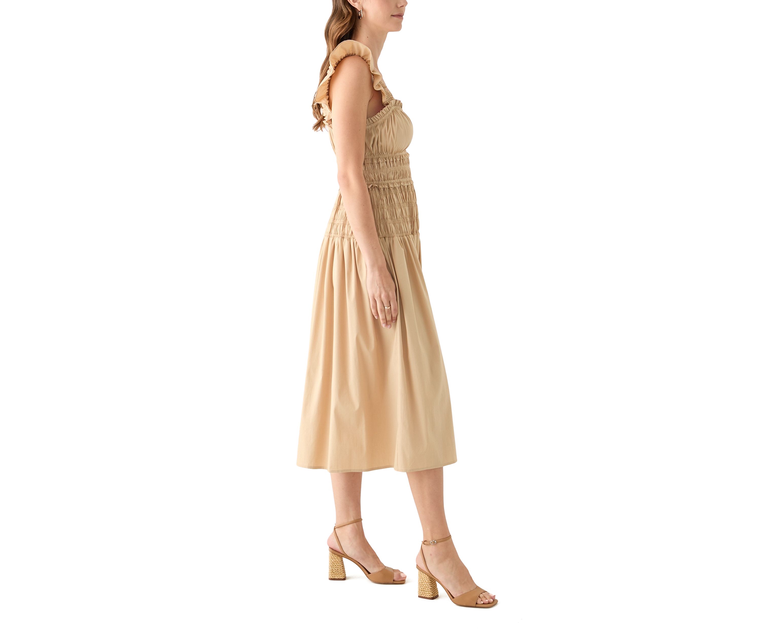 Womens Flutter Sleeve Square Neck Smocked A-Line Dress