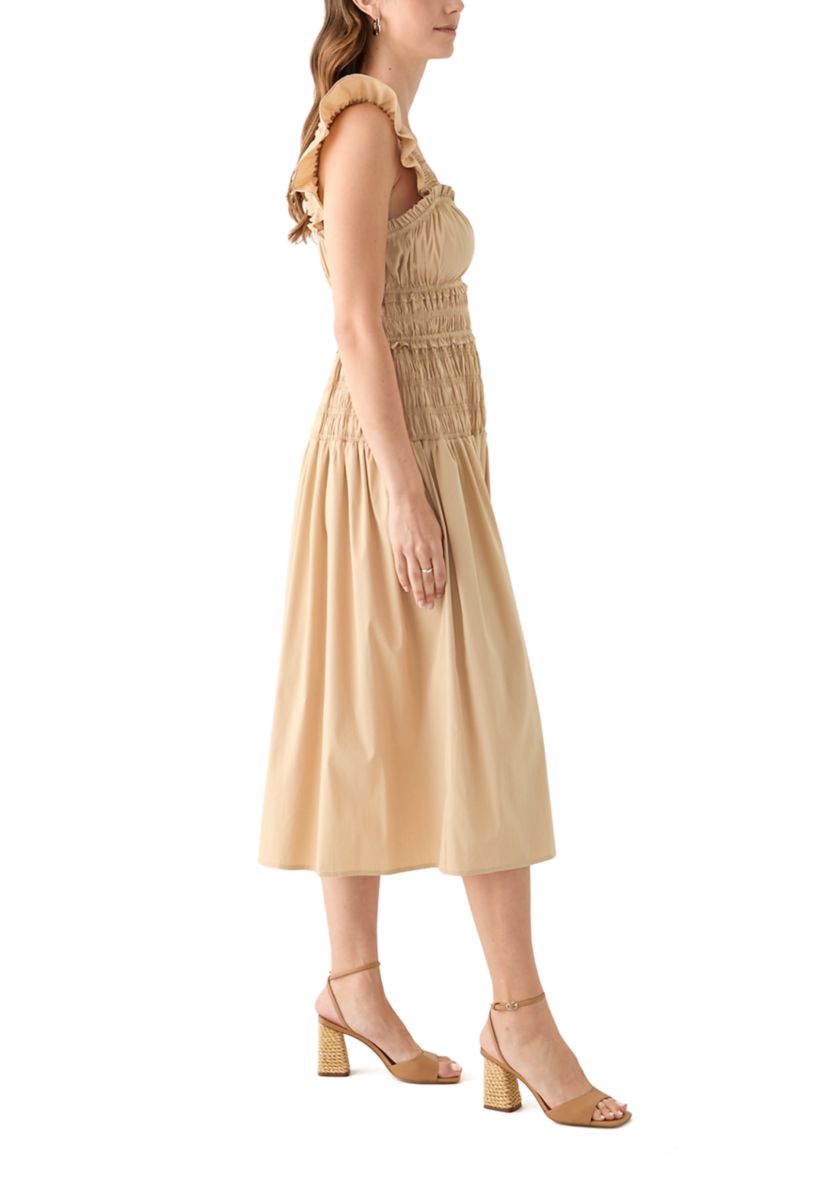 Womens Flutter Sleeve Square Neck Smocked A-Line Dress