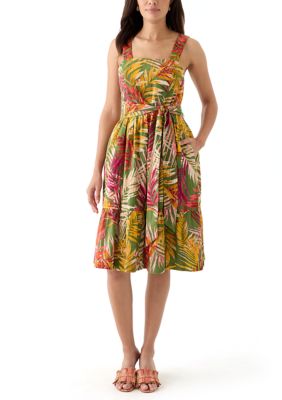 AK Anne Klein Women's Square Neck Neck Leaf Print Mini Dress, Green, 16
