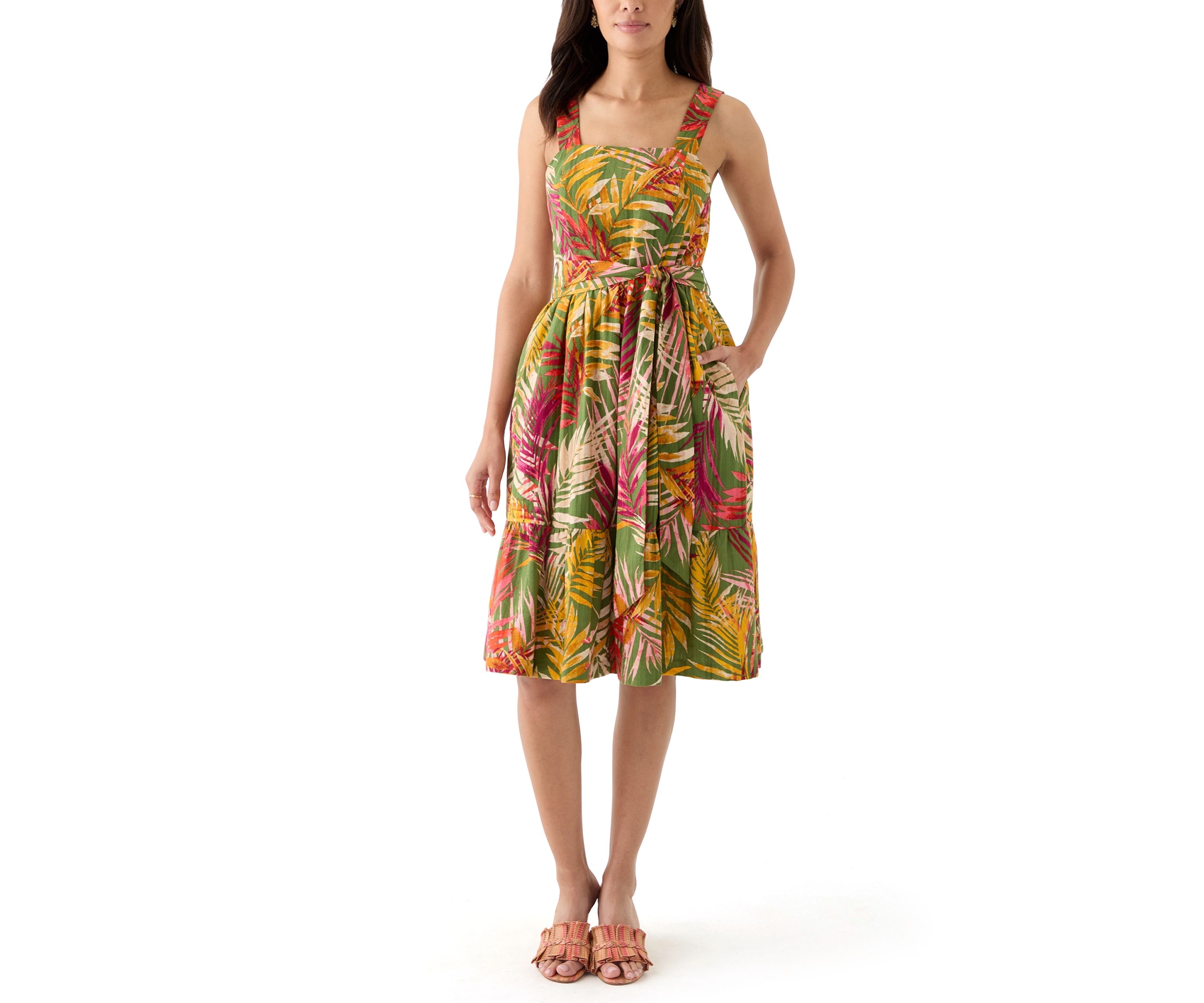 Womens Square Neck Neck Leaf Print Mini Dress 