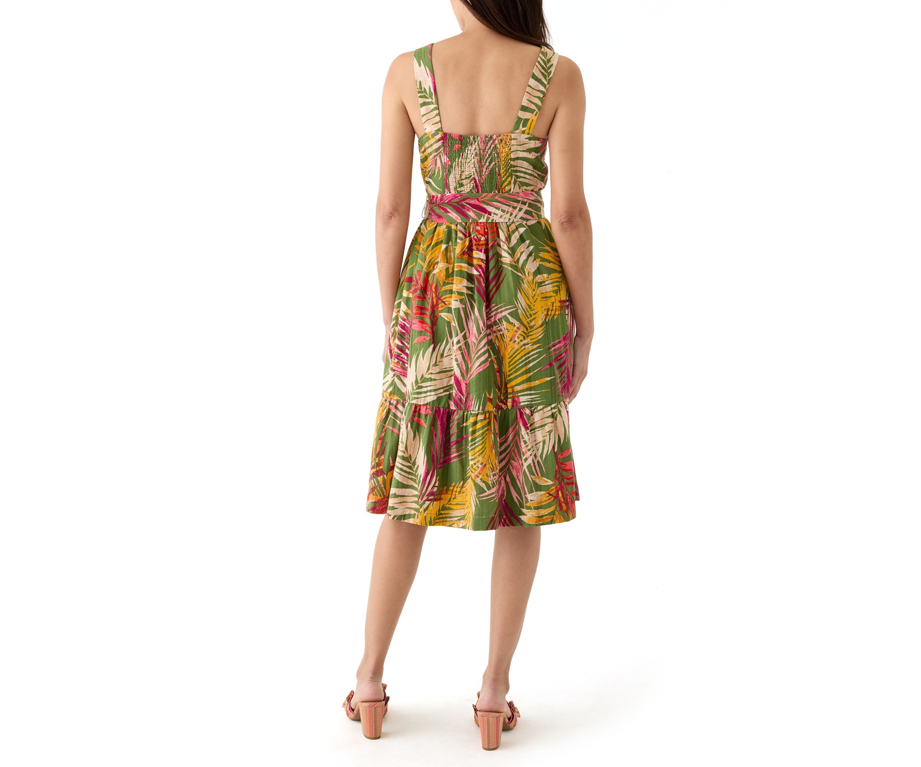 Womens Square Neck Neck Leaf Print Mini Dress 