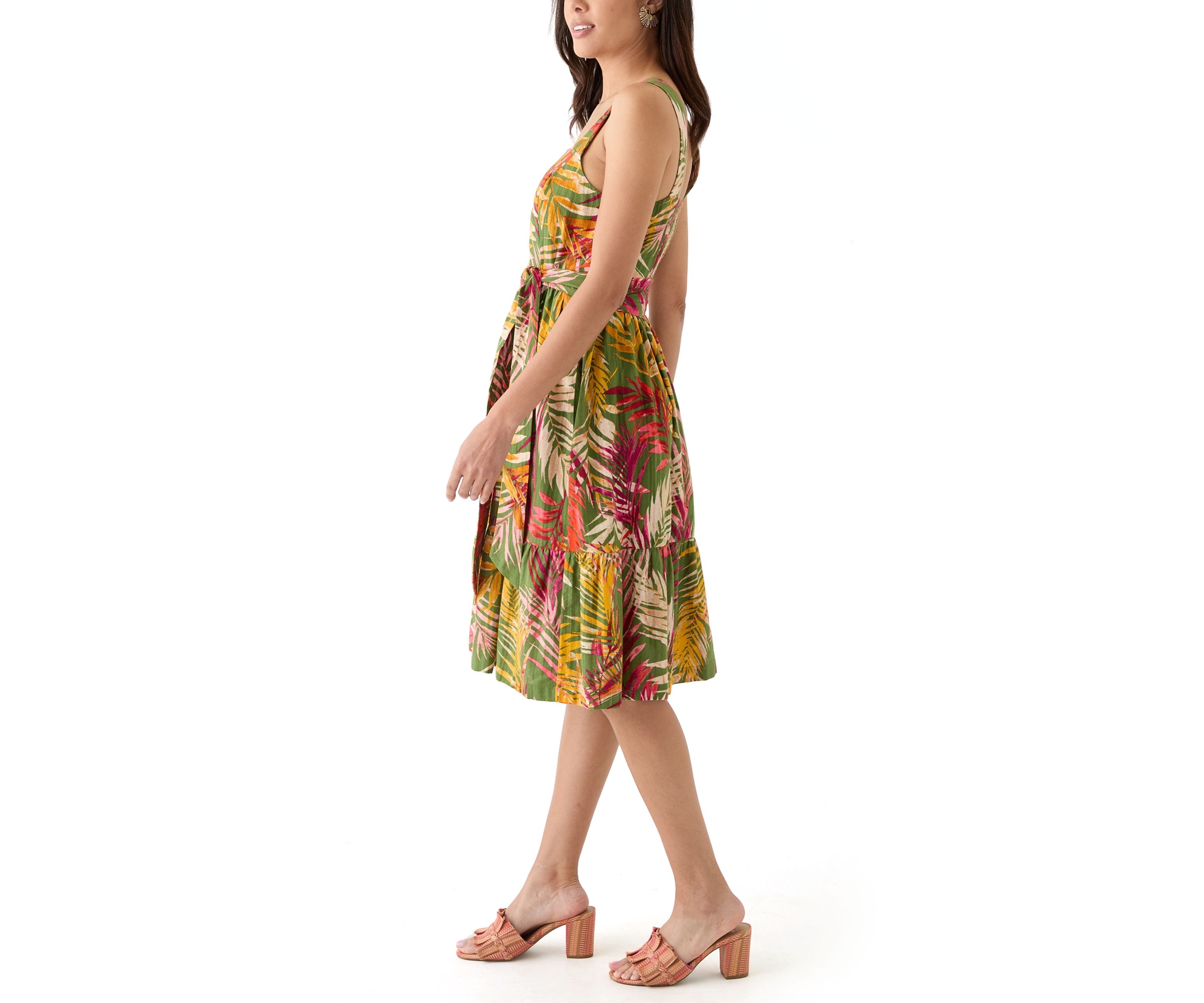 Womens Square Neck Neck Leaf Print Mini Dress 