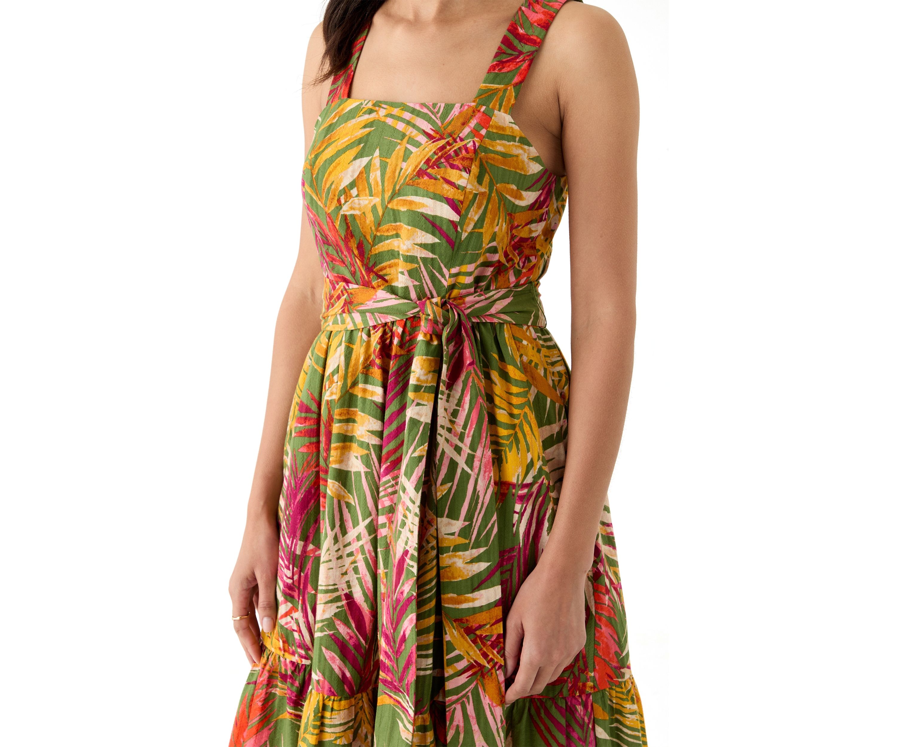 Womens Square Neck Neck Leaf Print Mini Dress 