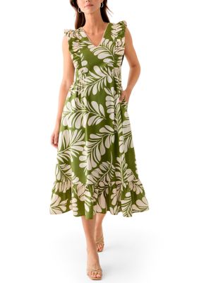 AK Anne Klein Women's V-Neck Ruffle Sleeve Patio Dress
