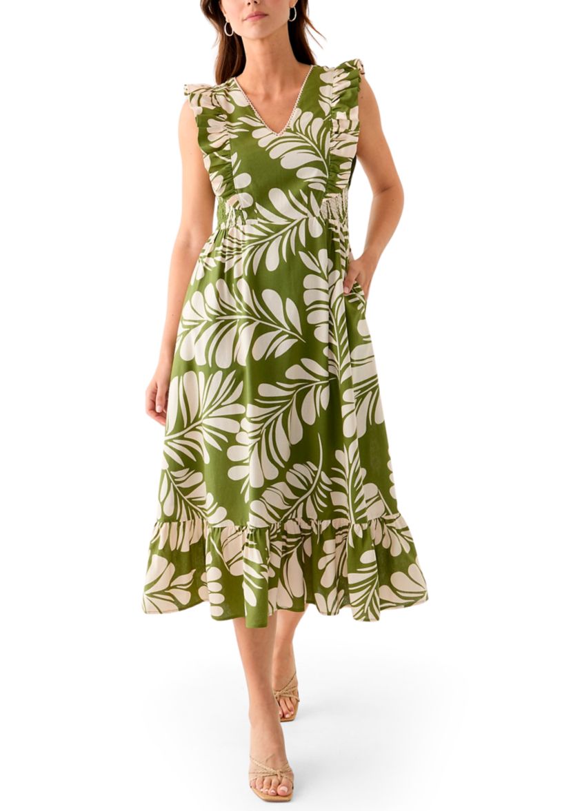 Womens V-Neck Ruffle Sleeve Patio Dress 