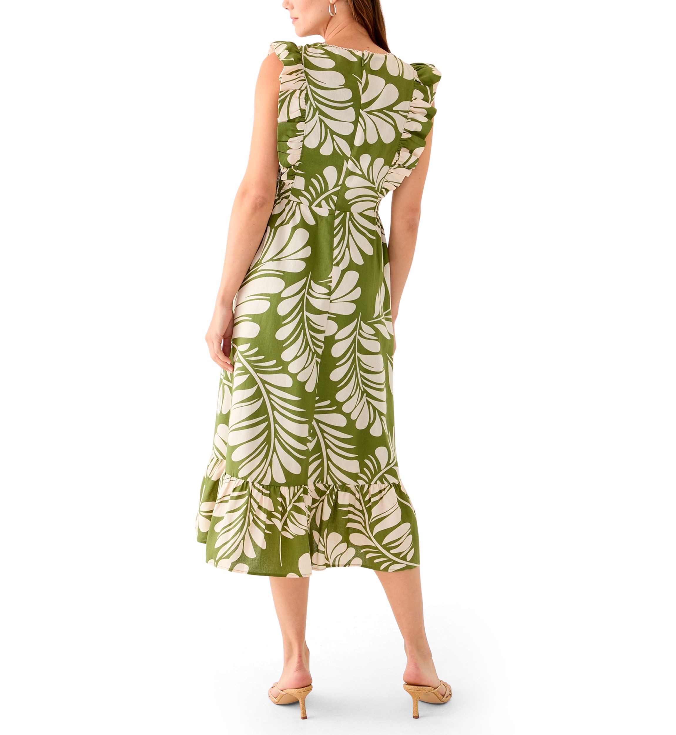 Womens V-Neck Ruffle Sleeve Patio Dress 
