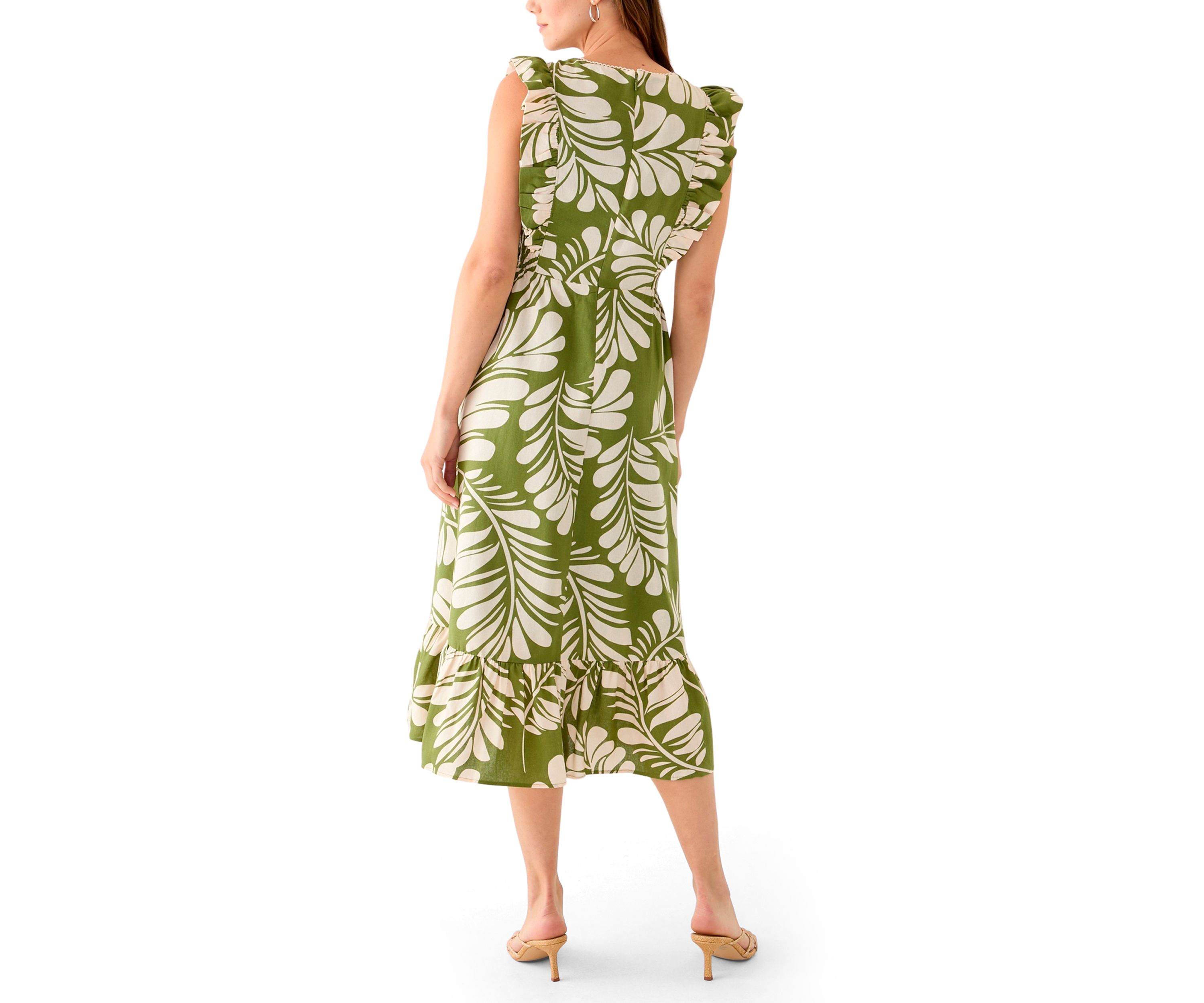 Womens V-Neck Ruffle Sleeve Patio Dress 