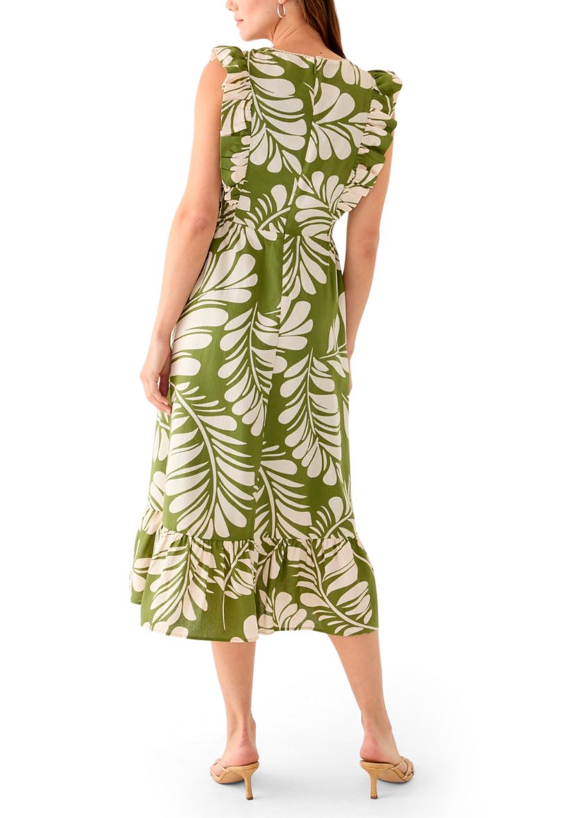 Womens V-Neck Ruffle Sleeve Patio Dress 