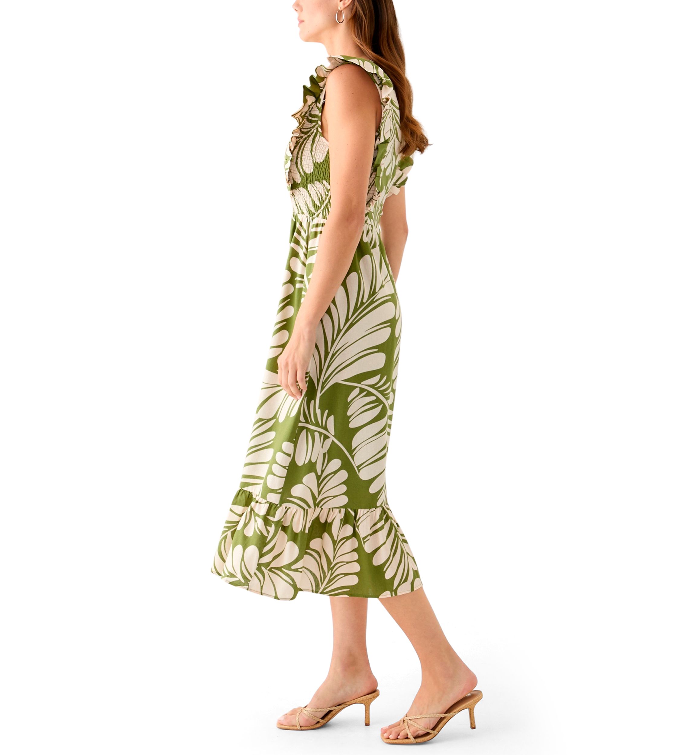Womens V-Neck Ruffle Sleeve Patio Dress 