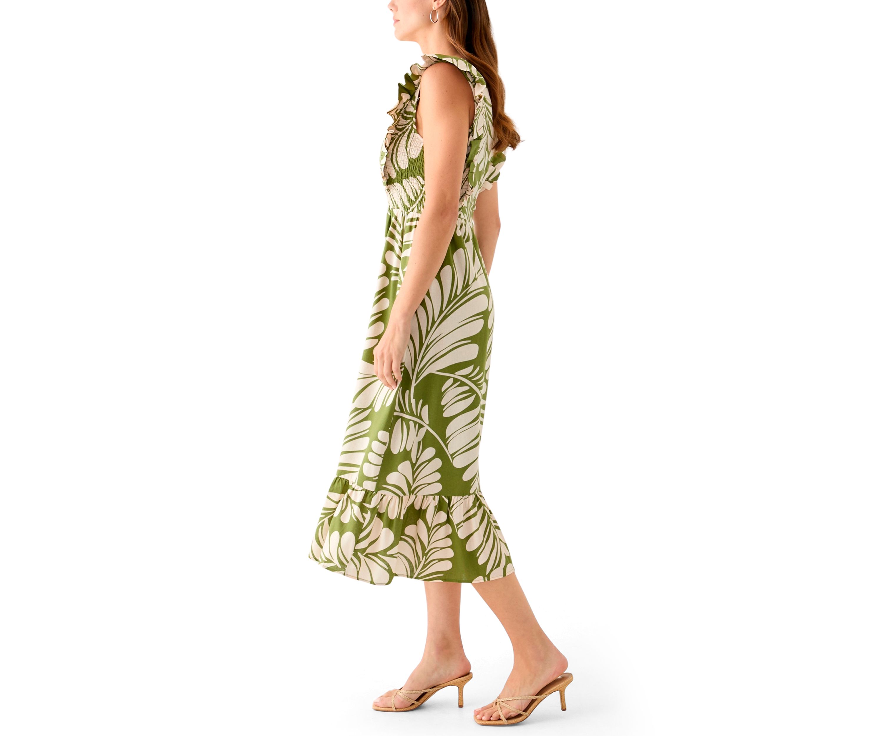 Womens V-Neck Ruffle Sleeve Patio Dress 