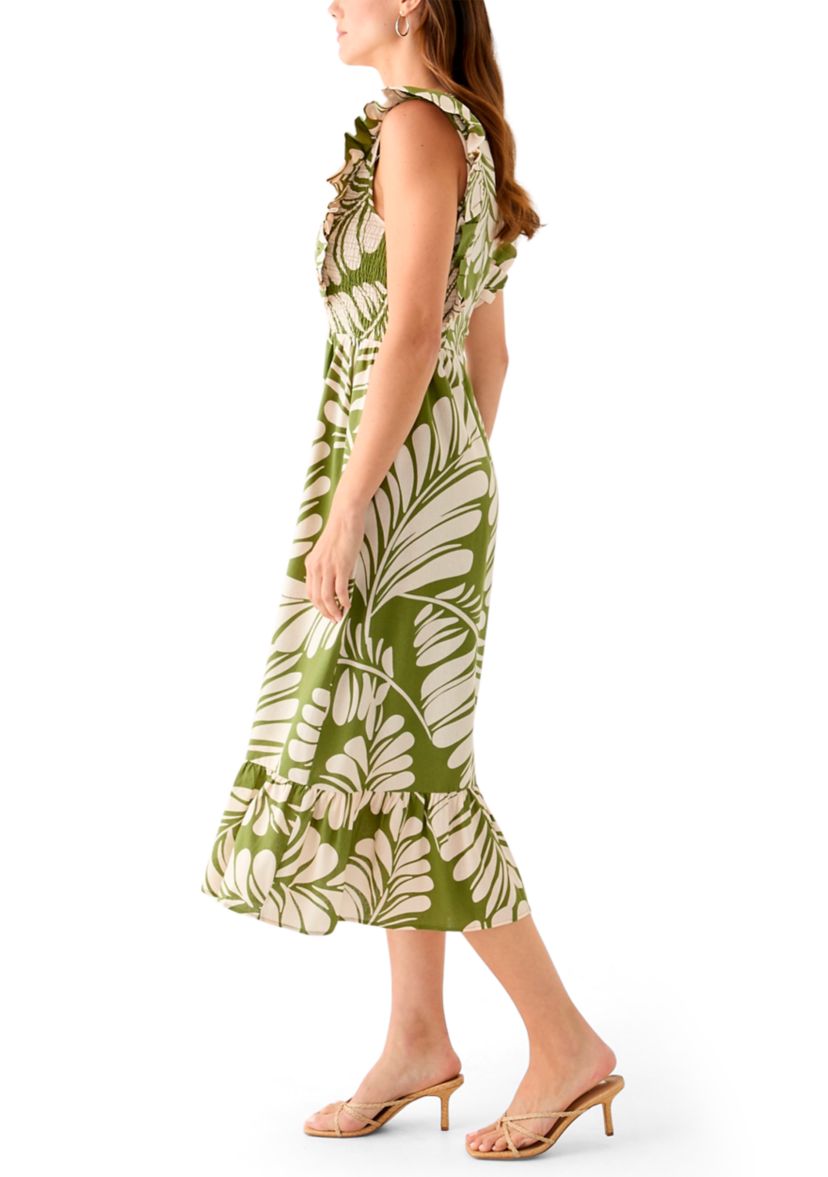 Womens V-Neck Ruffle Sleeve Patio Dress 
