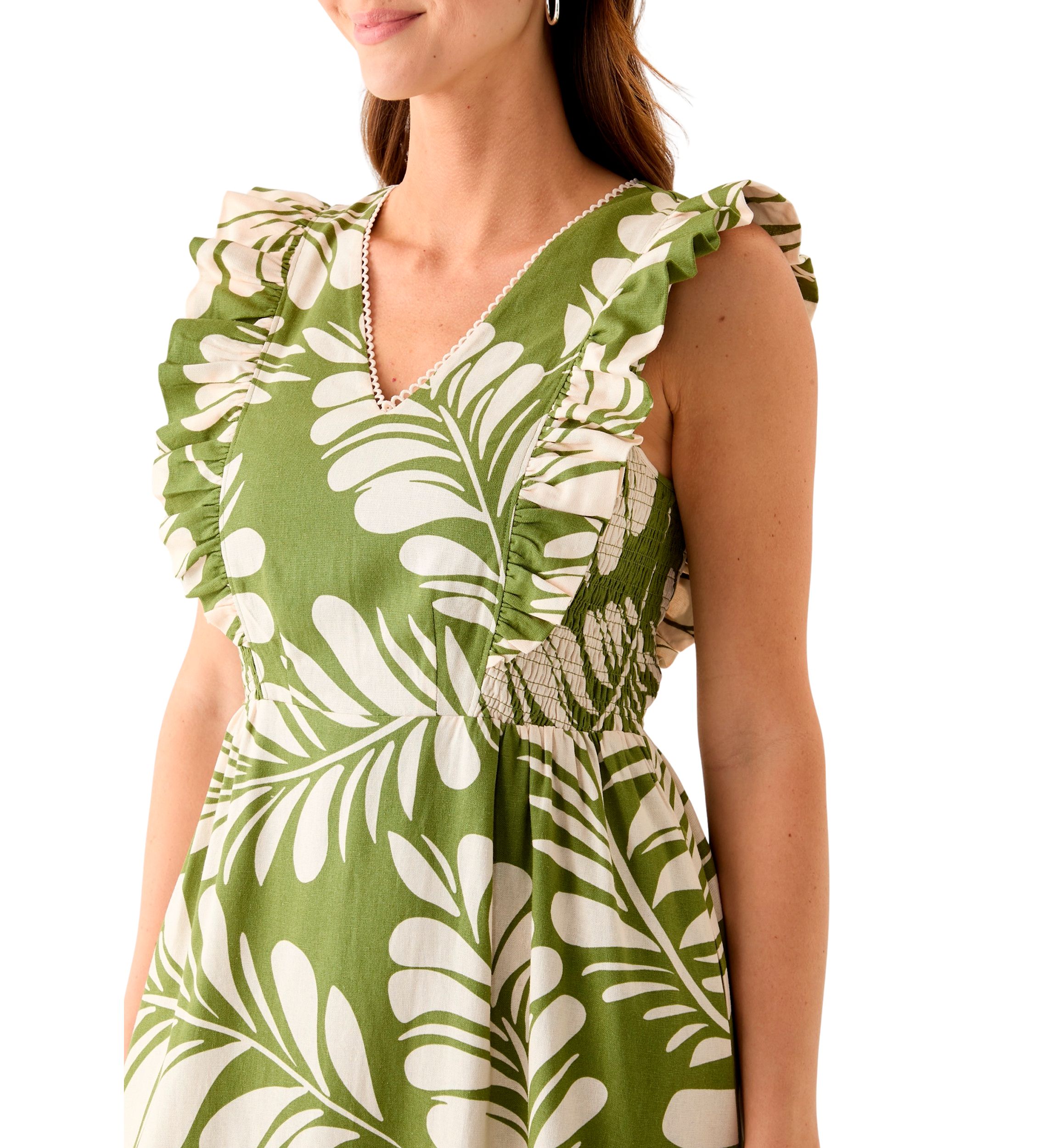 Womens V-Neck Ruffle Sleeve Patio Dress 