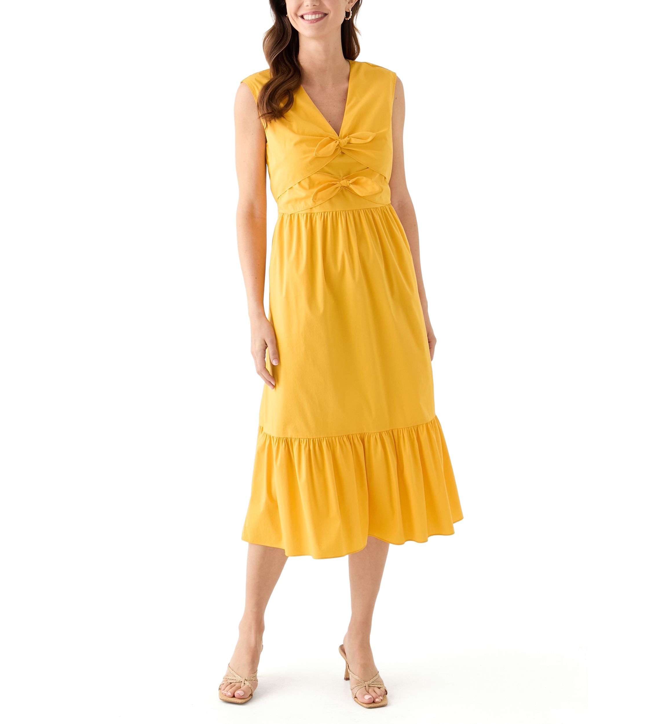Womens V-Neck Solid Midi Dress