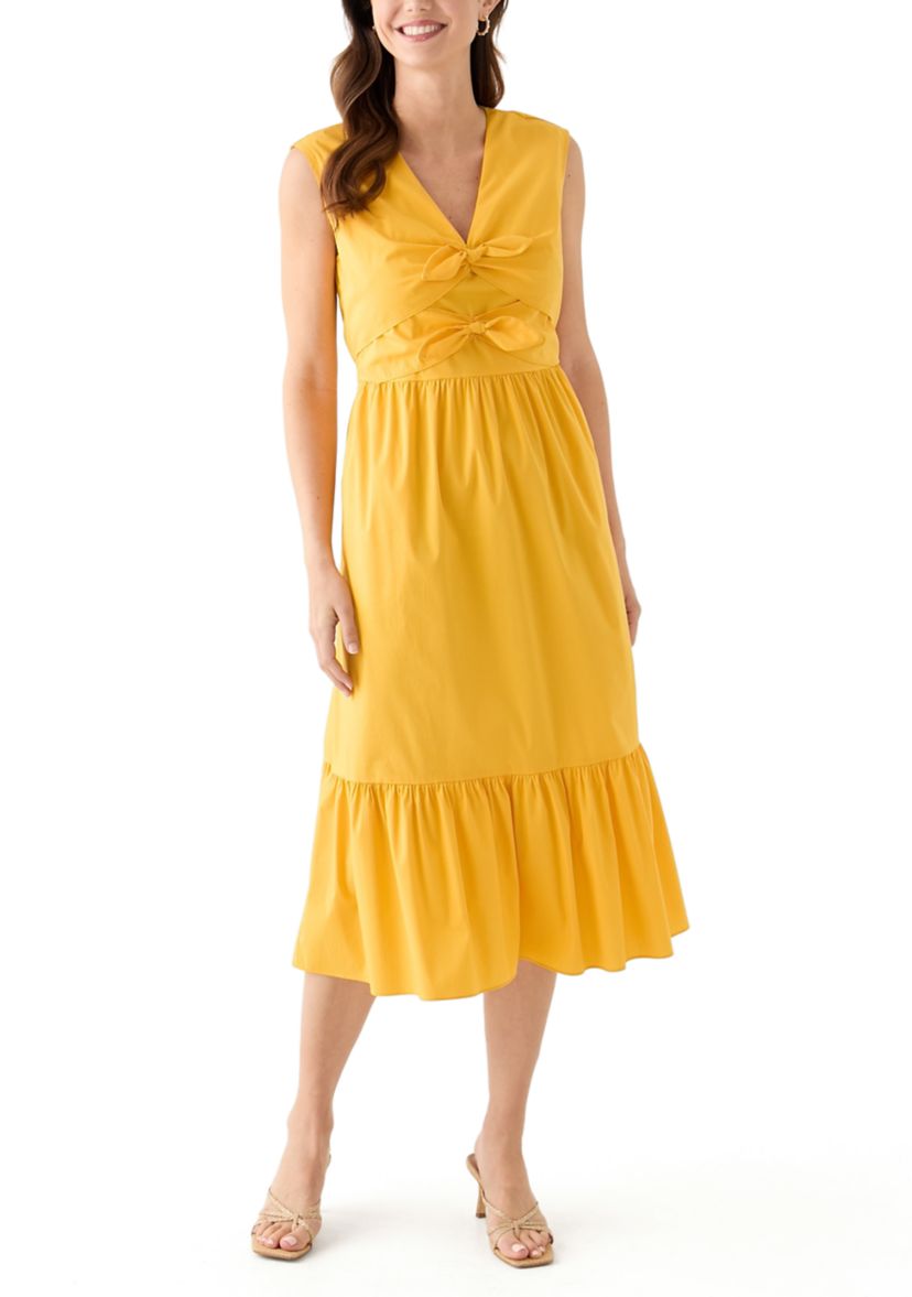 Womens V-Neck Solid Midi Dress
