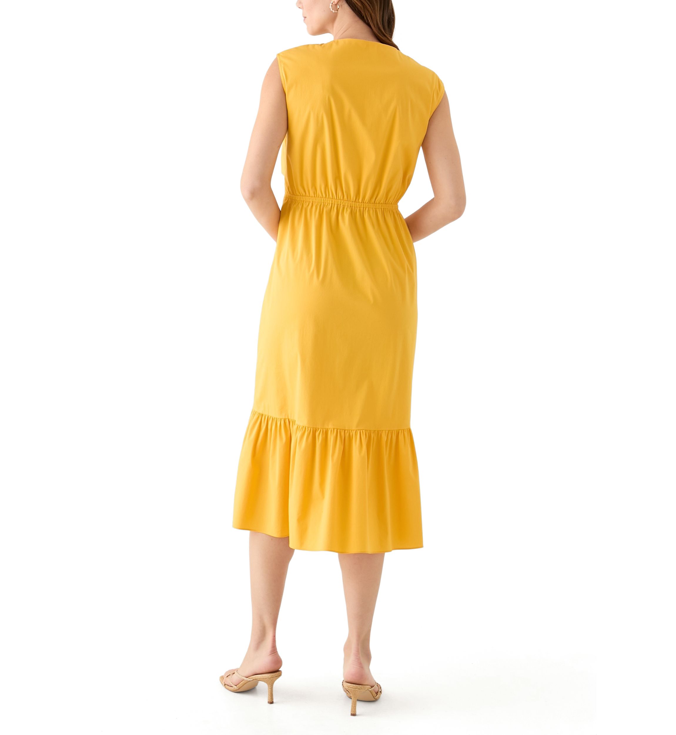 Womens V-Neck Solid Midi Dress