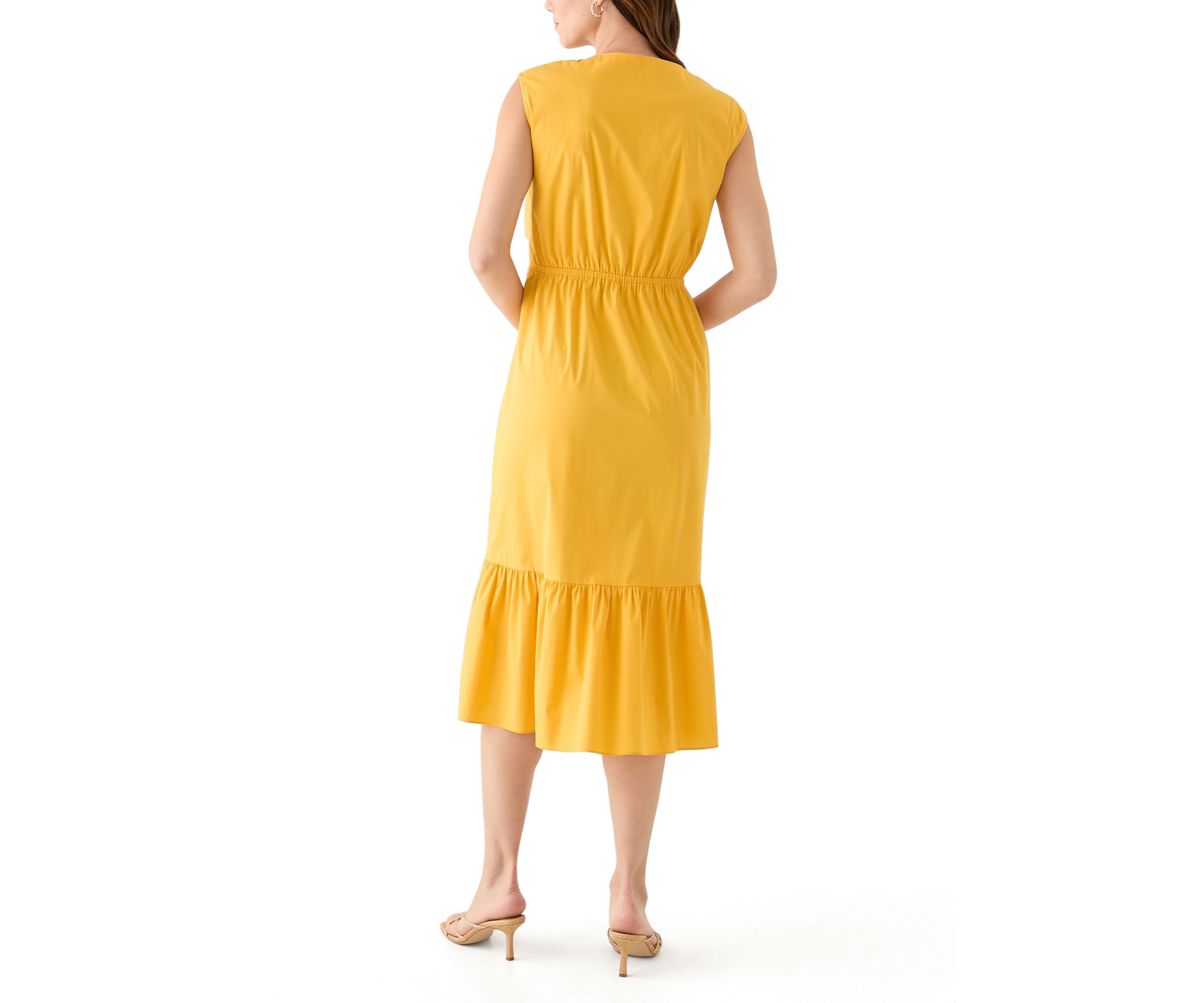Womens V-Neck Solid Midi Dress
