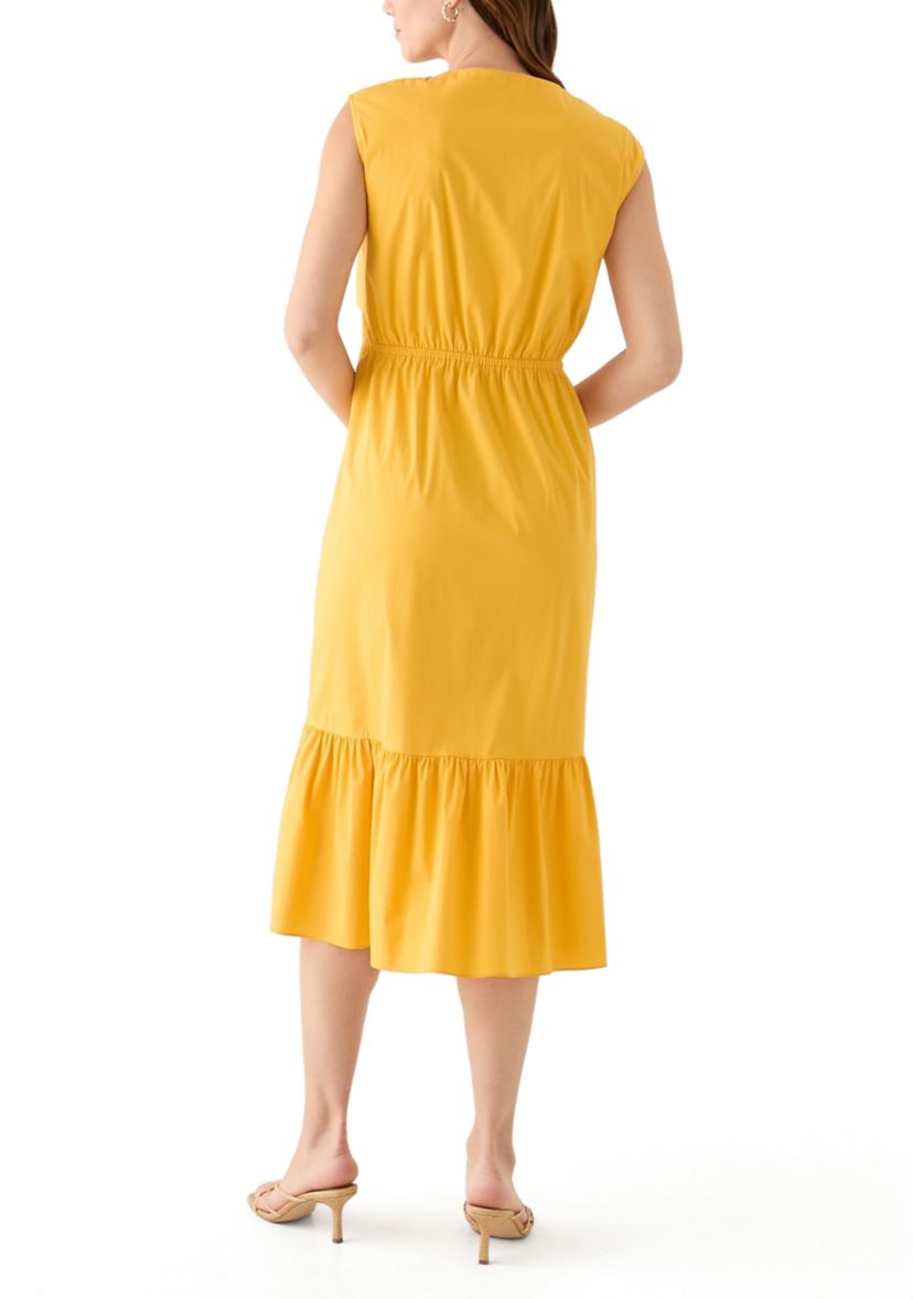 Womens V-Neck Solid Midi Dress