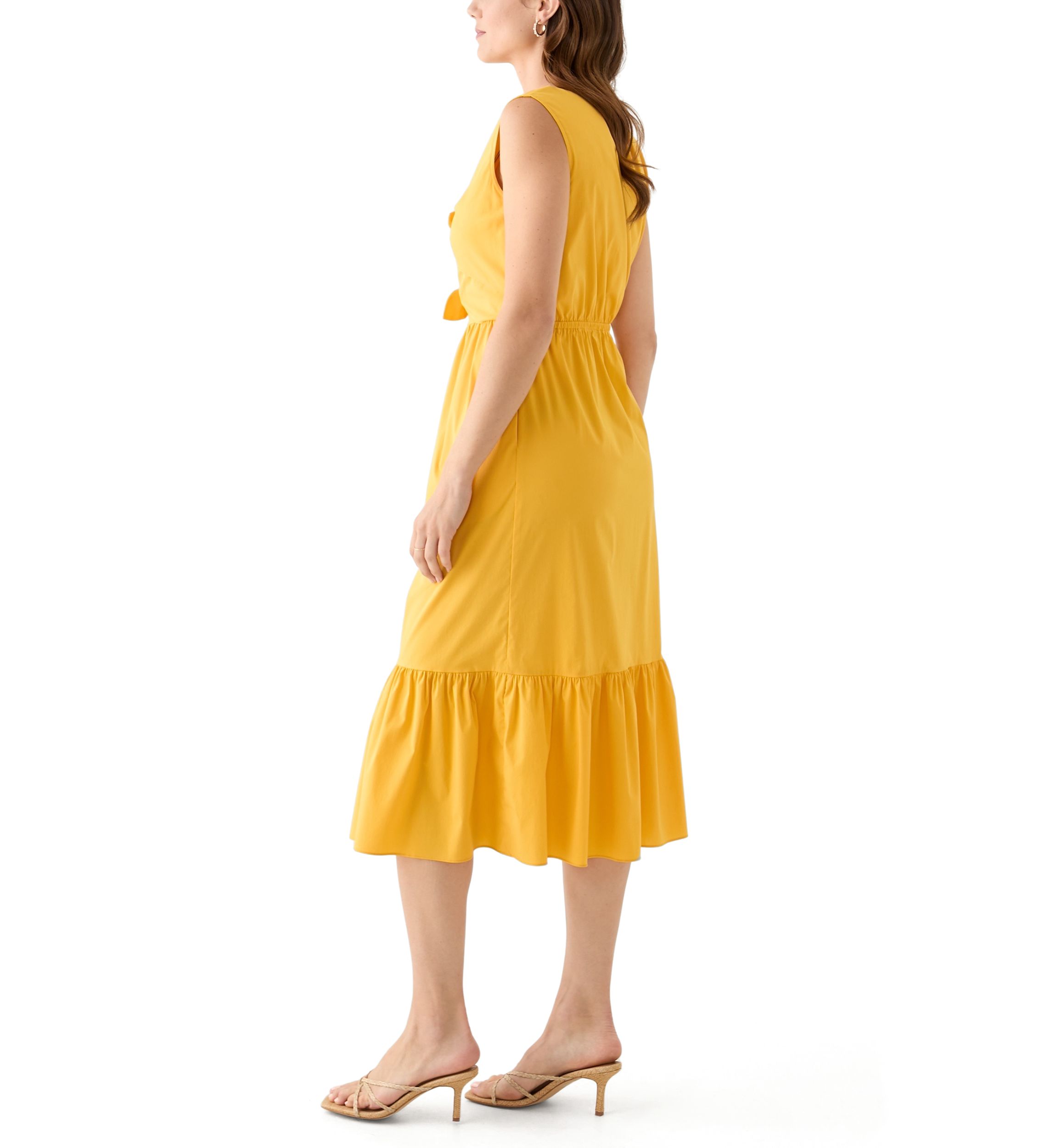 Womens V-Neck Solid Midi Dress