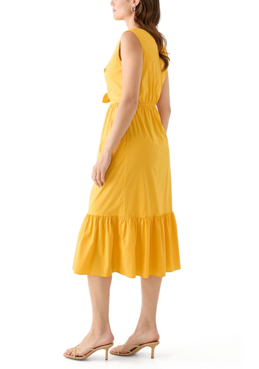 Womens V-Neck Solid Midi Dress