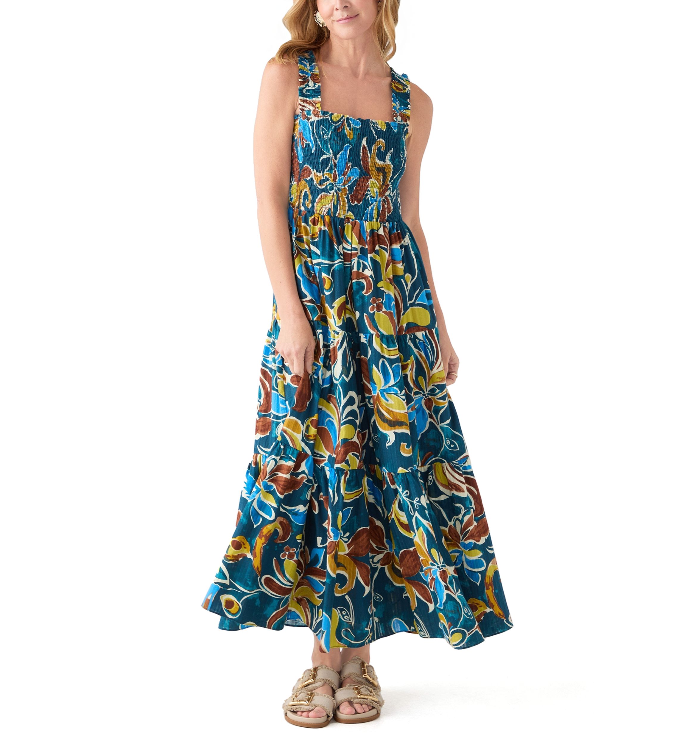 Womens Smocked Bodice Patio Dress