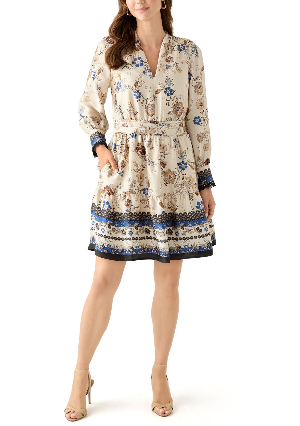 Womens Soft V-Neck Tiered Printed Short Dress
