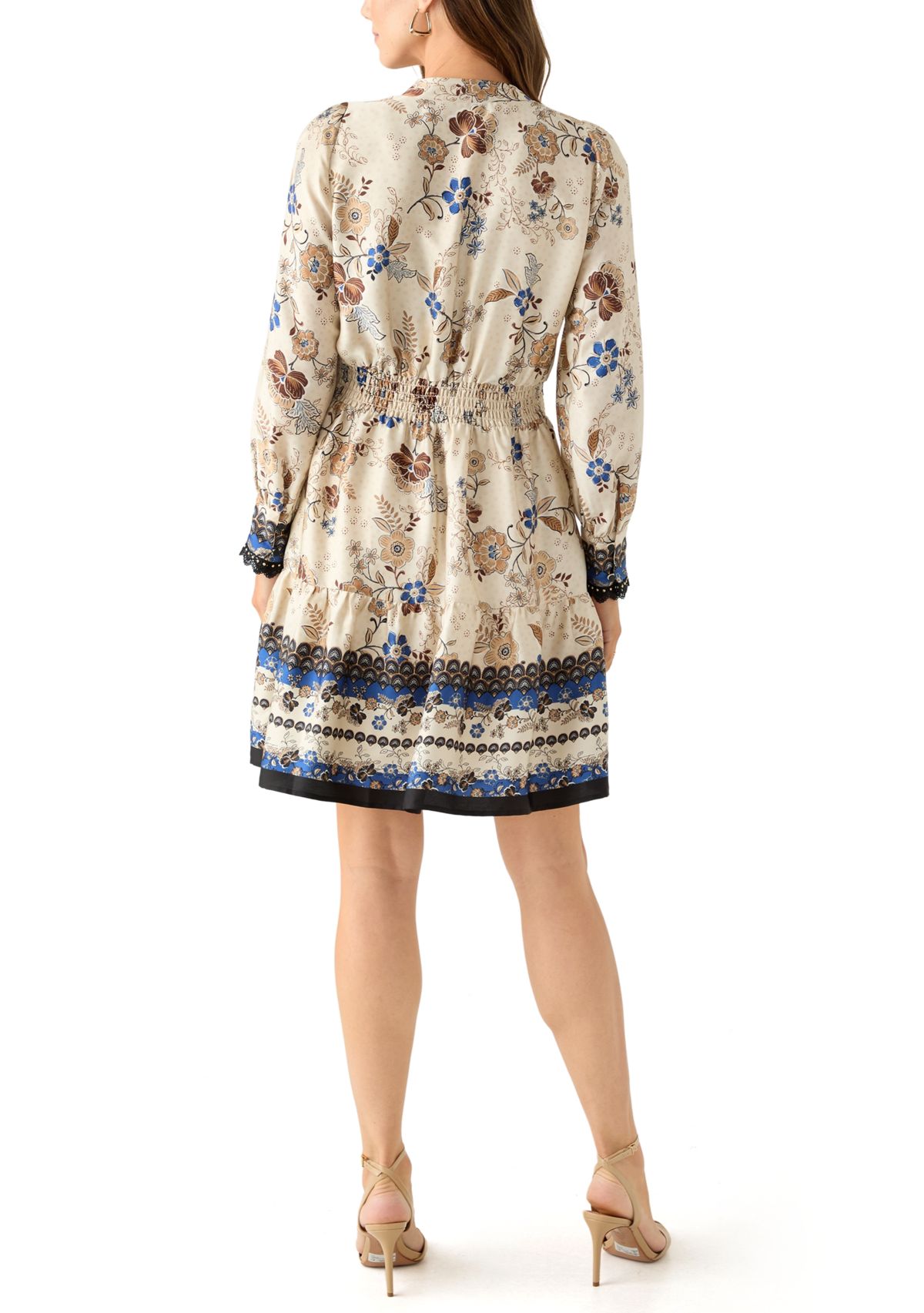 Womens Soft V-Neck Tiered Printed Short Dress