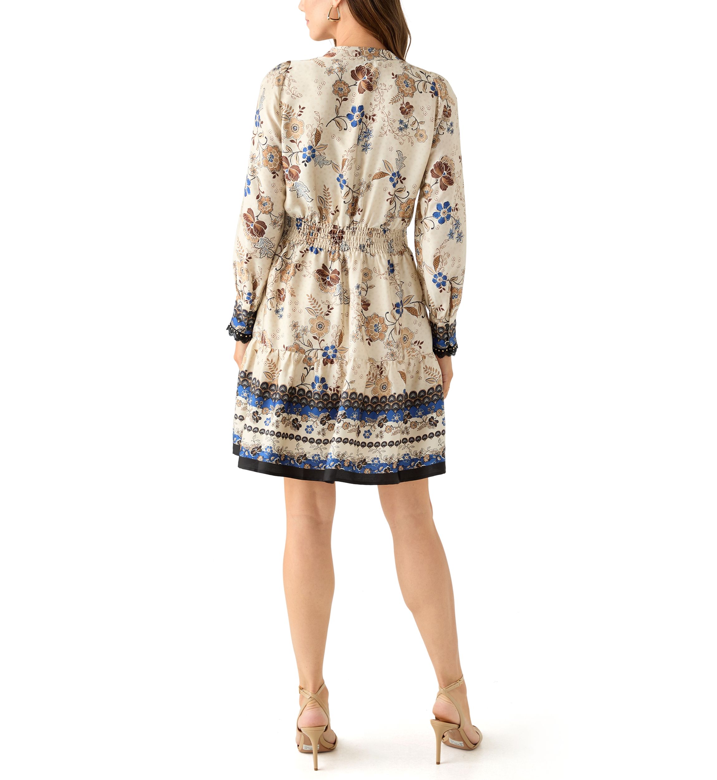 Womens Soft V-Neck Tiered Printed Short Dress