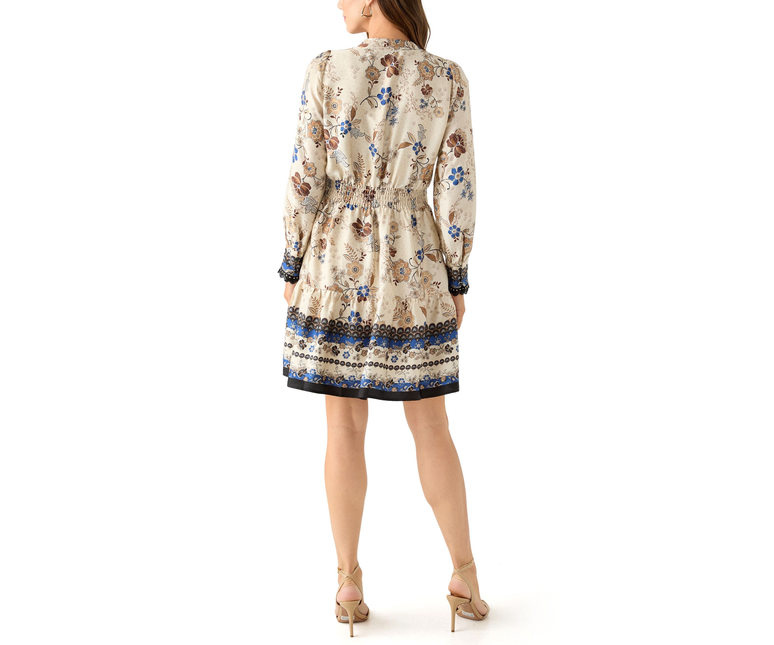 Womens Soft V-Neck Tiered Printed Short Dress