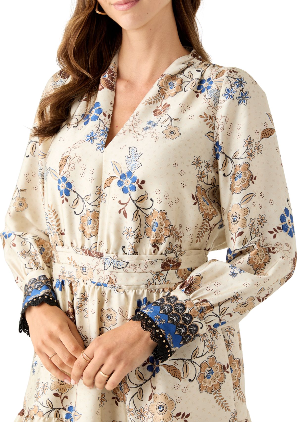 Womens Soft V-Neck Tiered Printed Short Dress