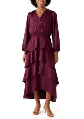 AK Anne Klein Women's Surplus Tiered Midi-Crepe Backed Satin Dress, 12