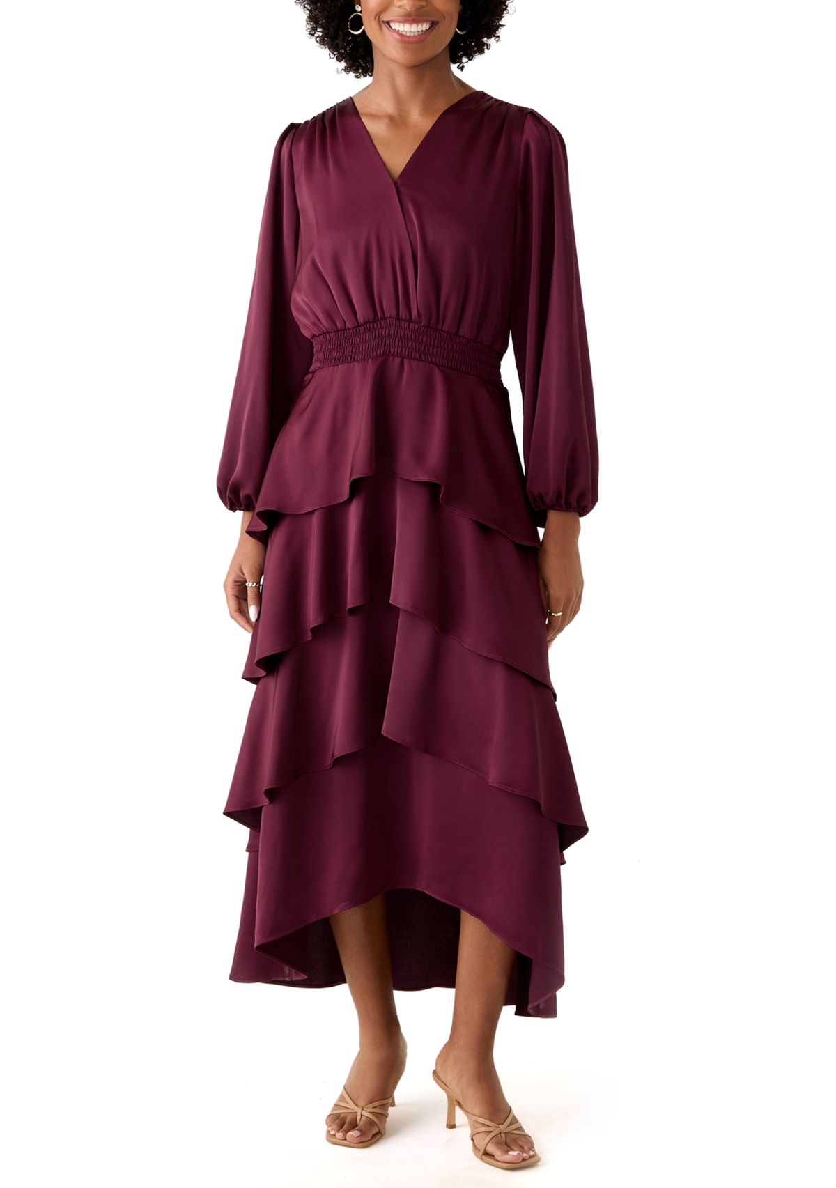 Womens Surplus Tiered Midi-Crepe Backed Satin Dress