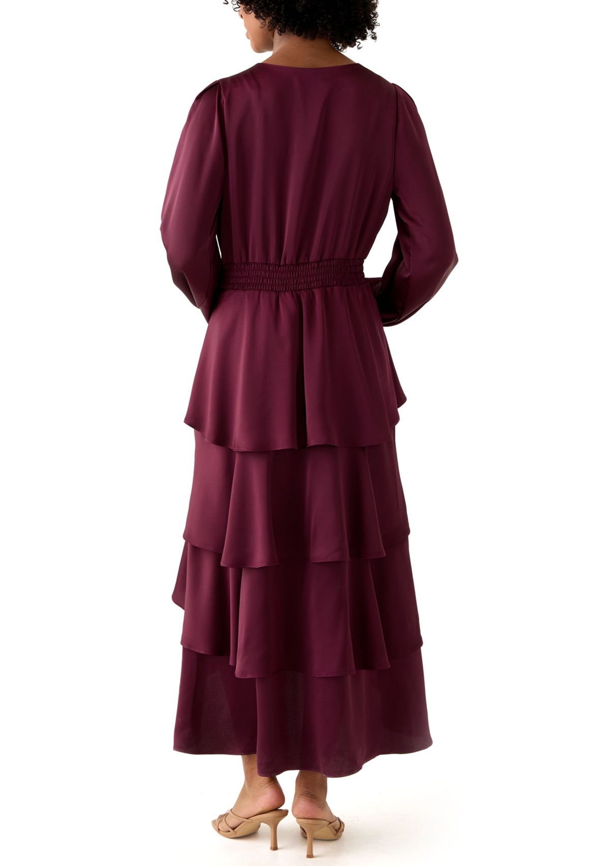Womens Surplus Tiered Midi-Crepe Backed Satin Dress