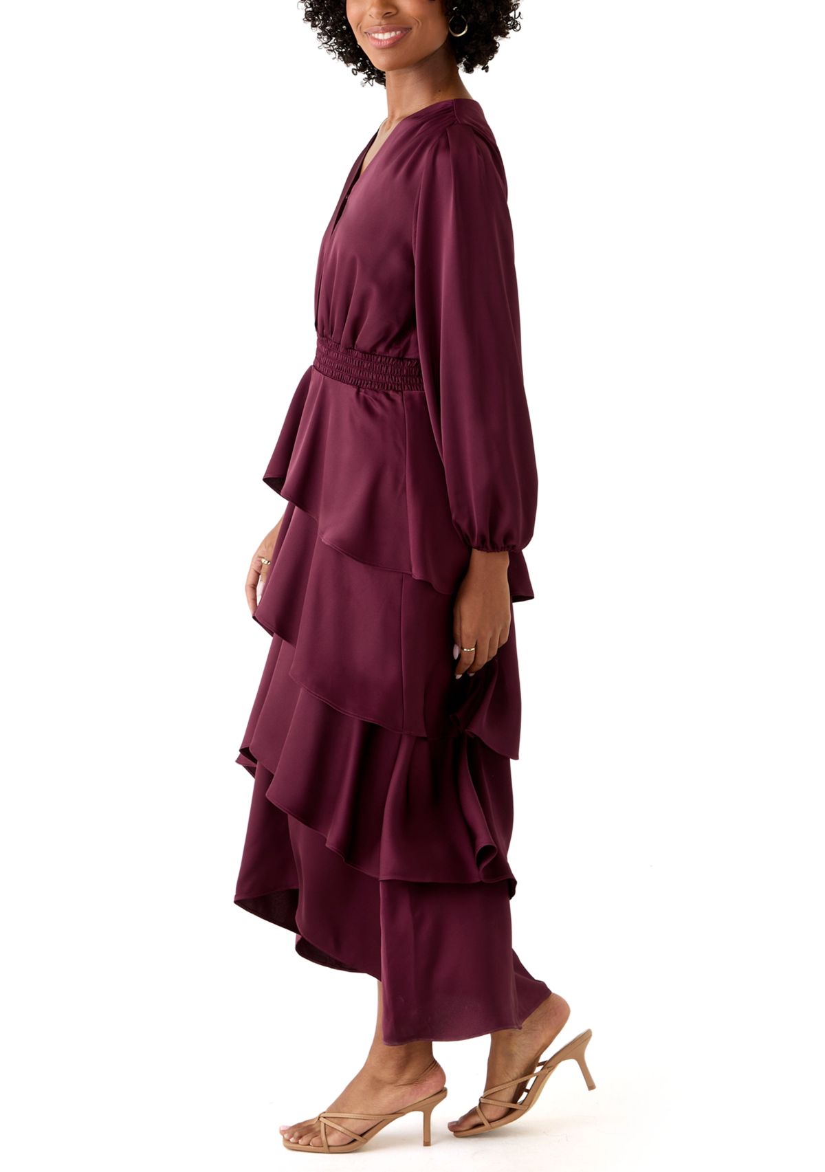 Womens Surplus Tiered Midi-Crepe Backed Satin Dress