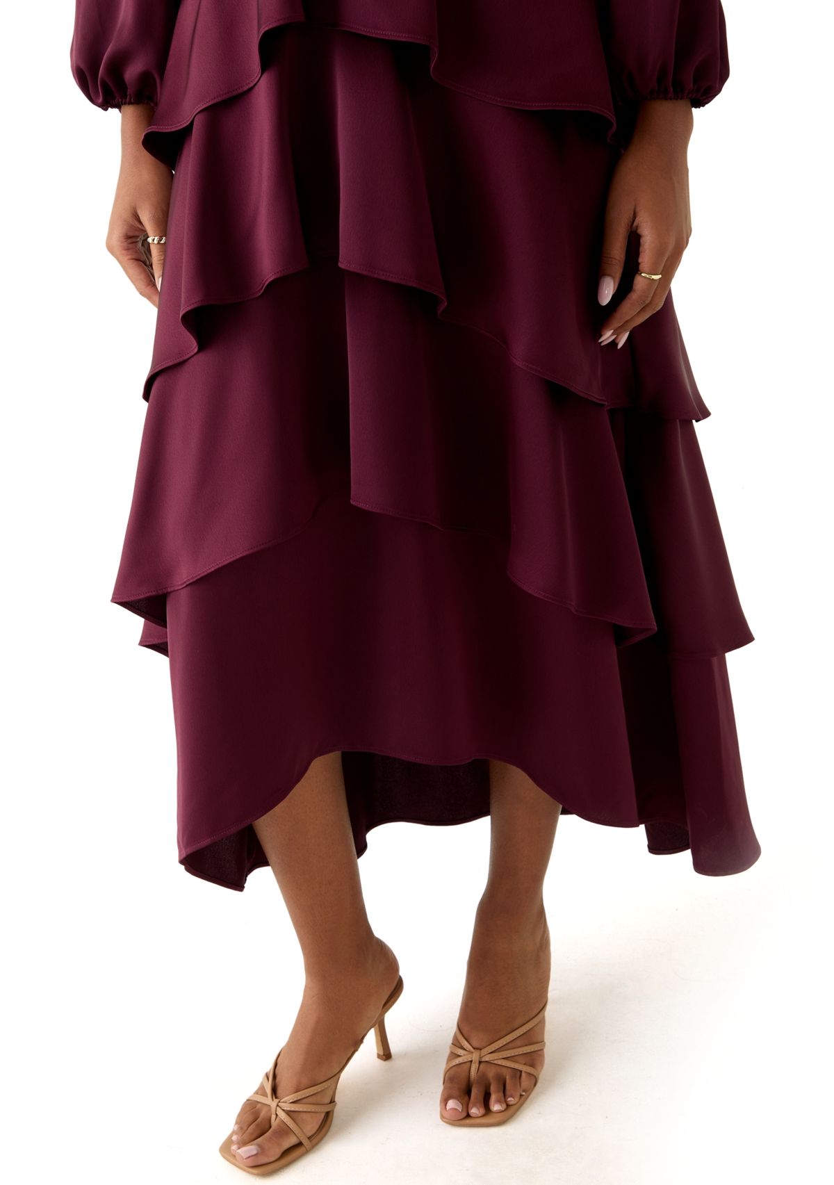 Womens Surplus Tiered Midi-Crepe Backed Satin Dress