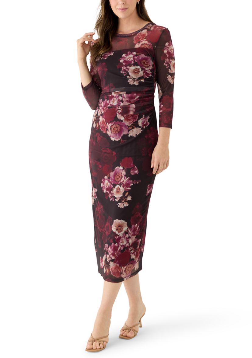 Womens Side Ruched Printed Midi Dress