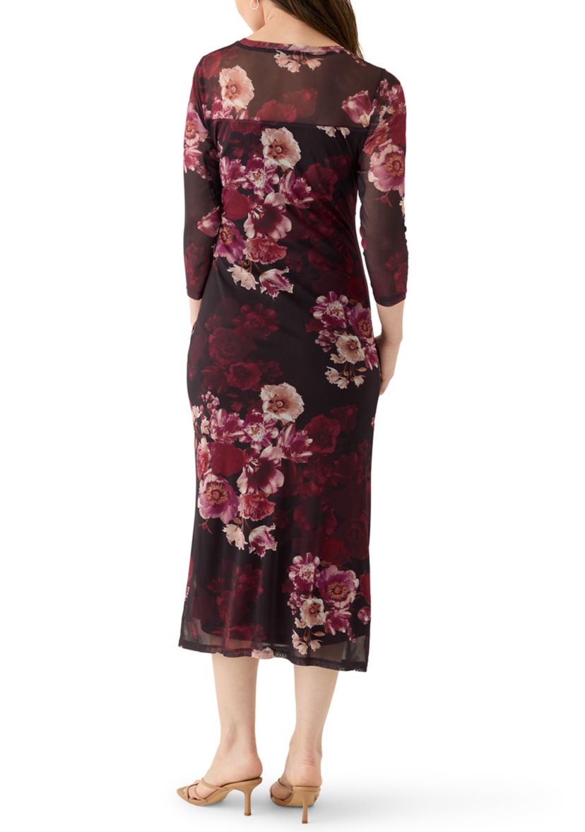 Womens Side Ruched Printed Midi Dress