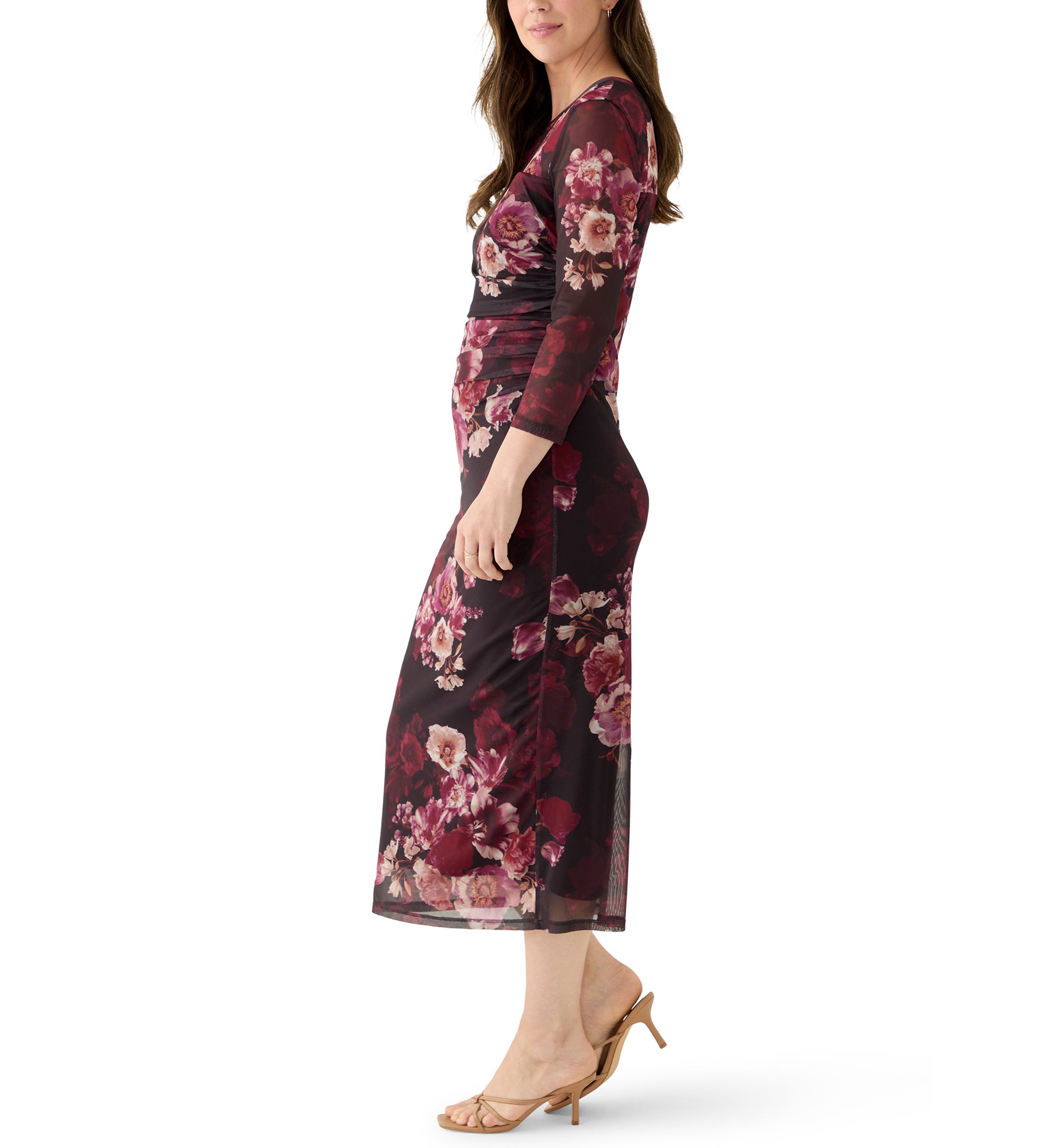 Womens Side Ruched Printed Midi Dress
