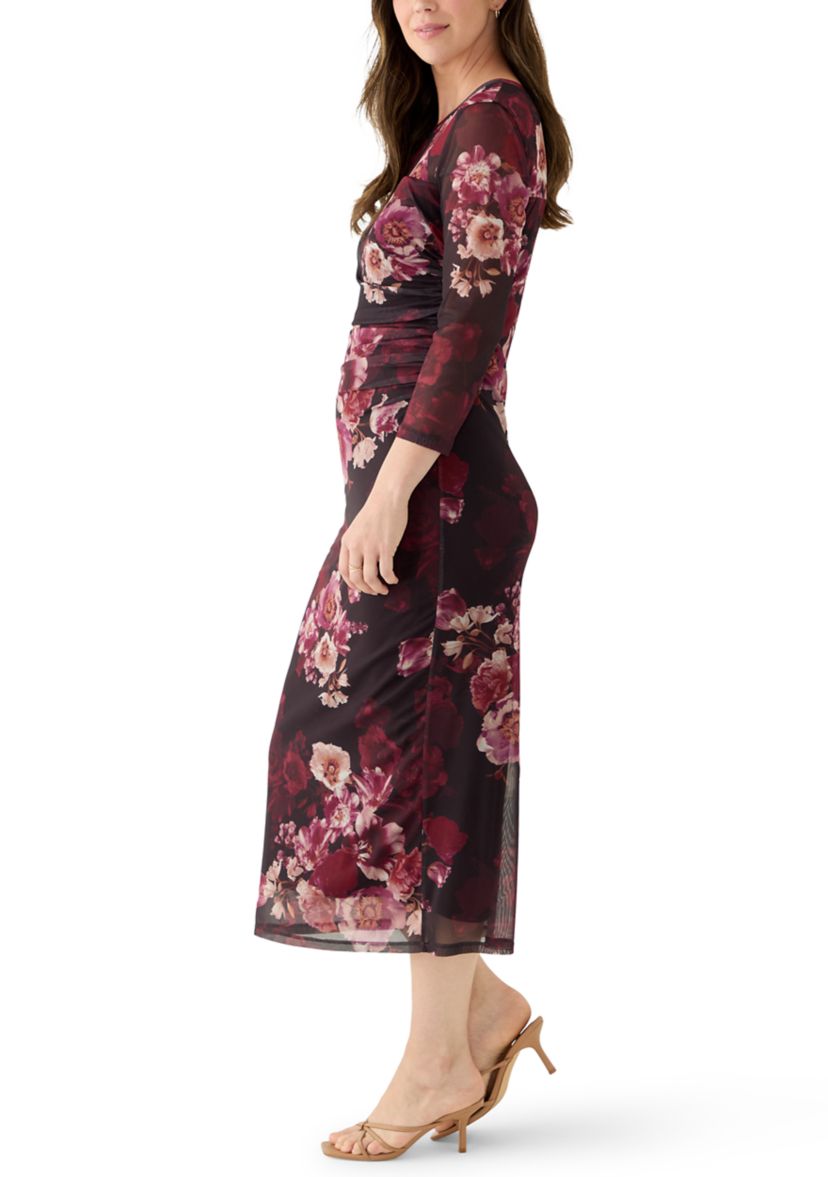 Womens Side Ruched Printed Midi Dress