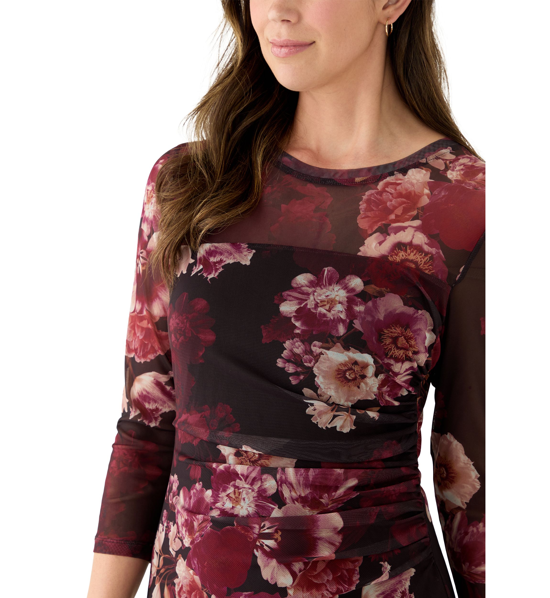 Womens Side Ruched Printed Midi Dress