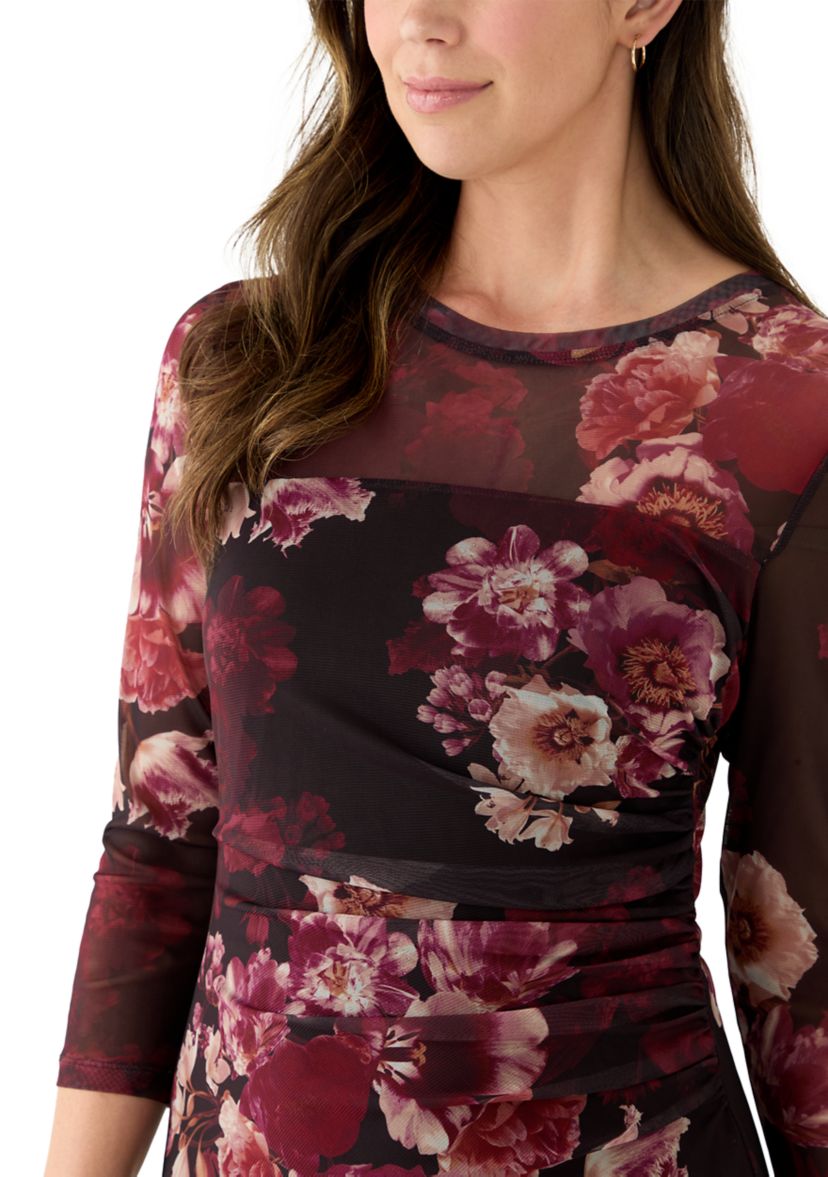 Womens Side Ruched Printed Midi Dress