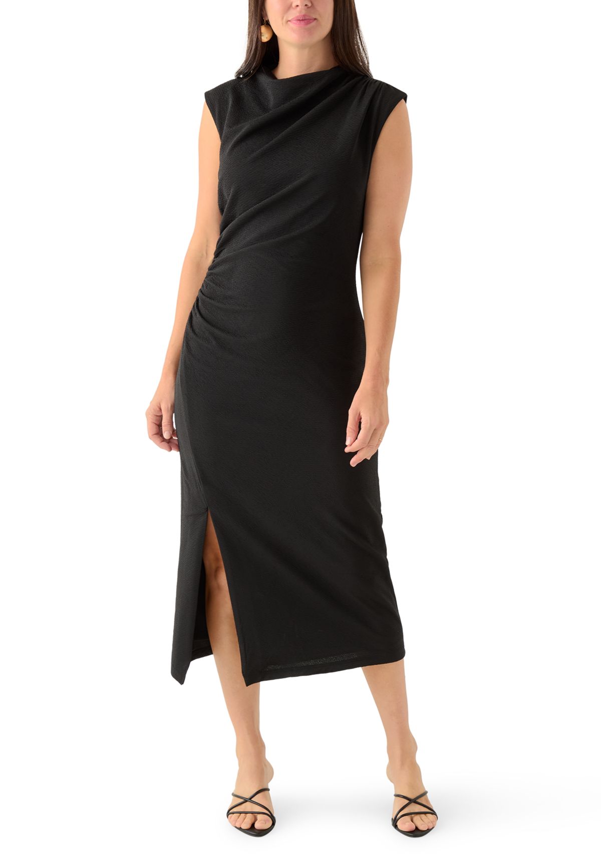 Womens Sleeveless Draped Neck Midi Dress