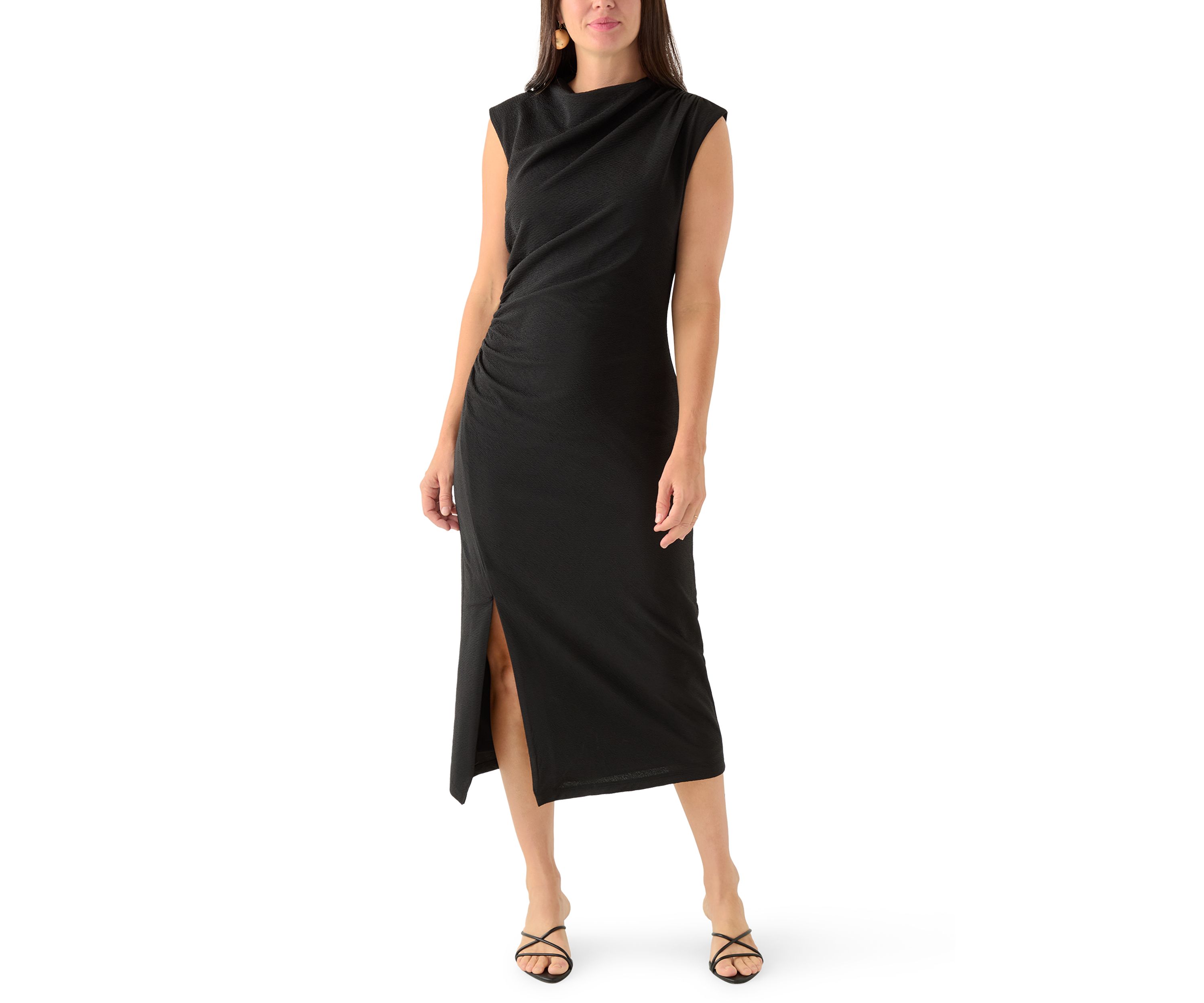 Womens Sleeveless Draped Neck Midi Dress