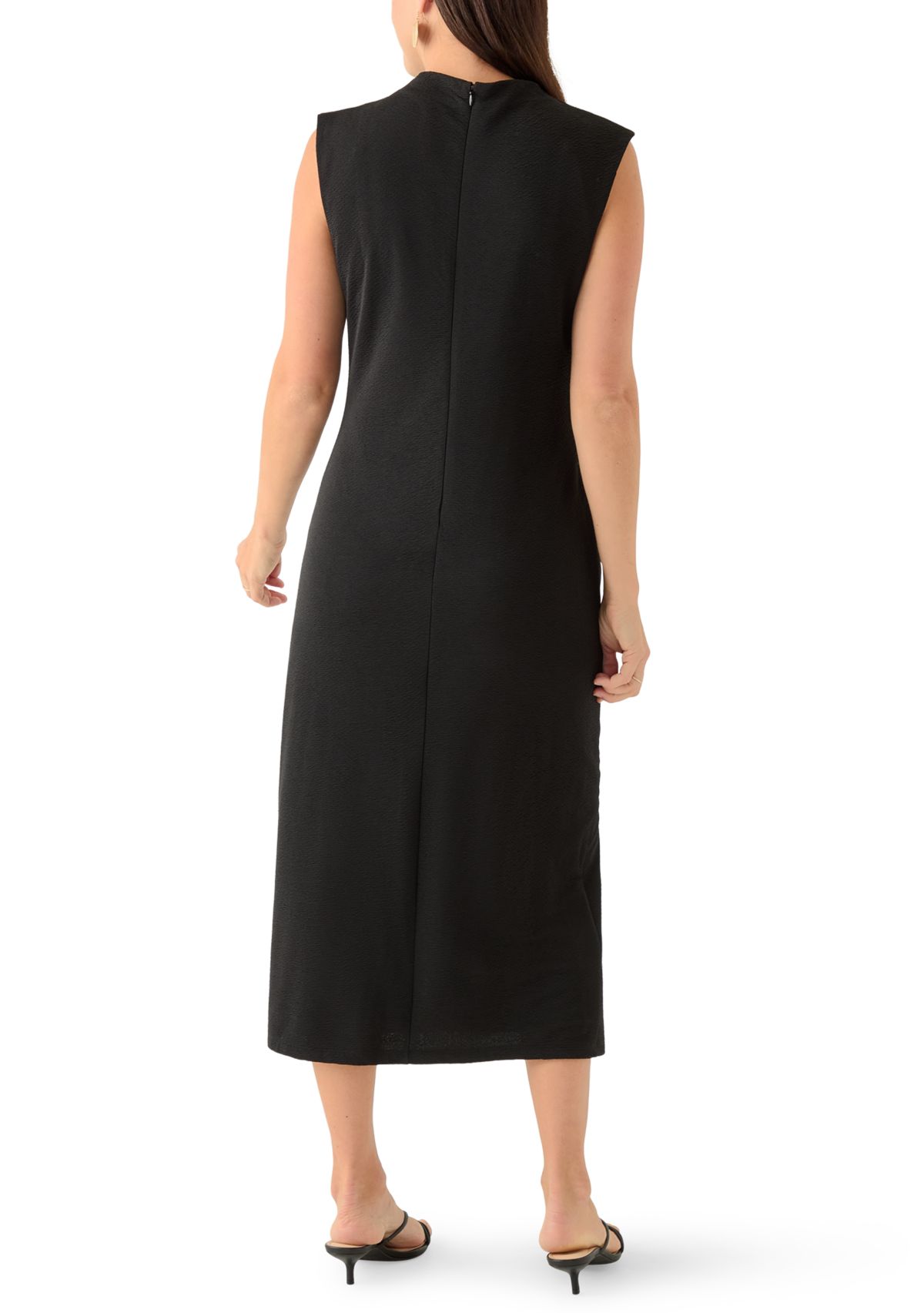 Womens Sleeveless Draped Neck Midi Dress