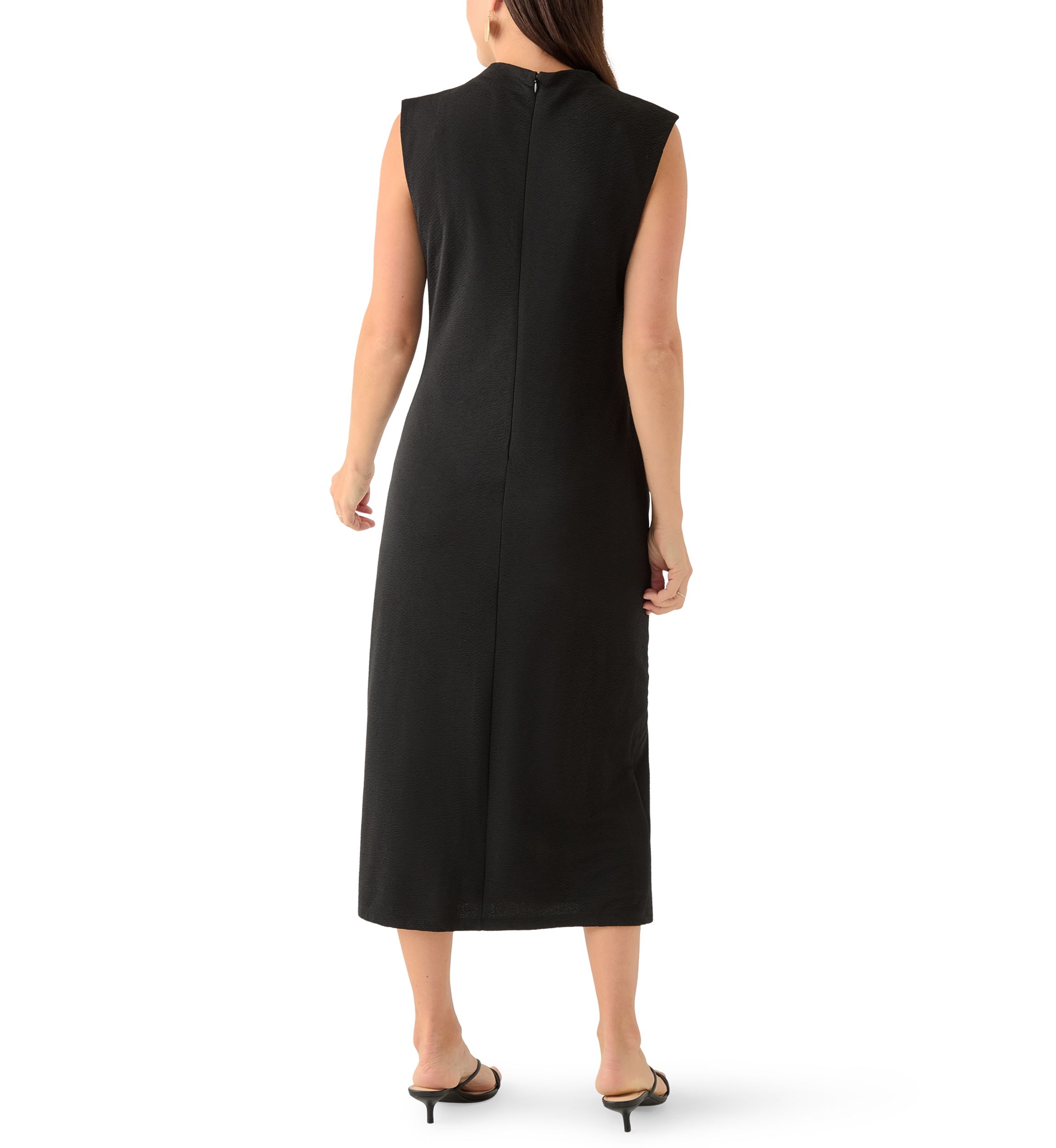 Womens Sleeveless Draped Neck Midi Dress