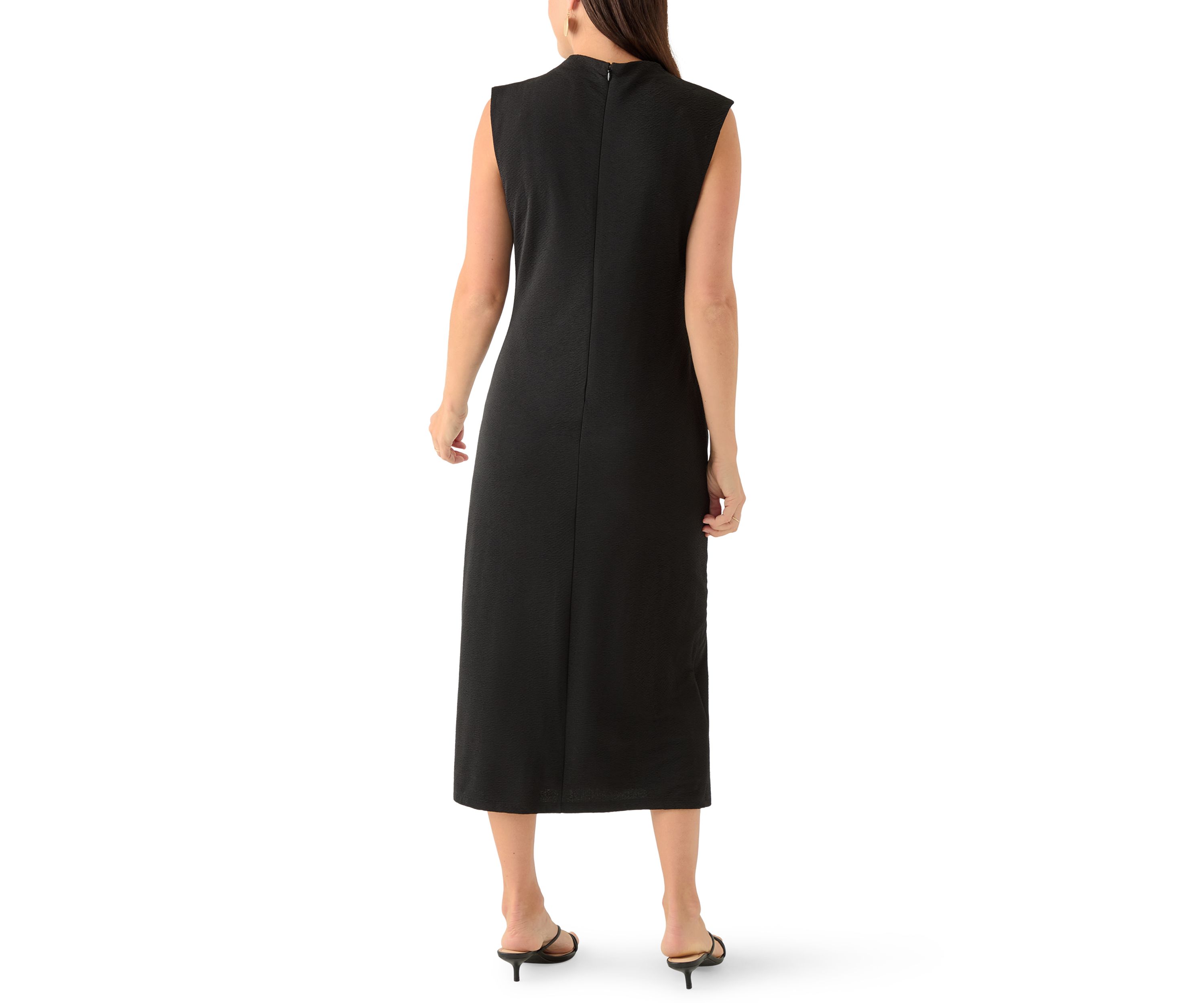 Womens Sleeveless Draped Neck Midi Dress