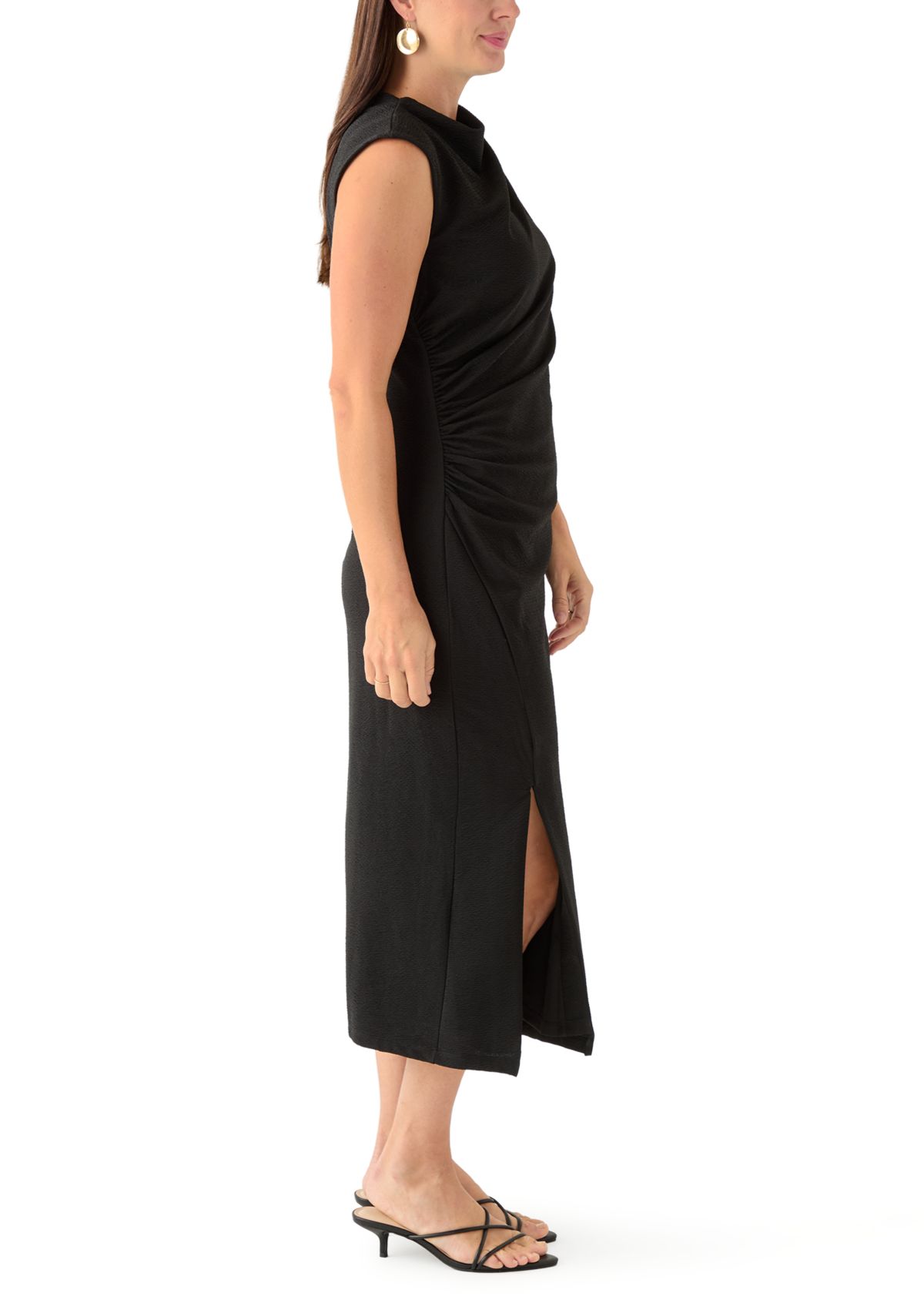 Womens Sleeveless Draped Neck Midi Dress